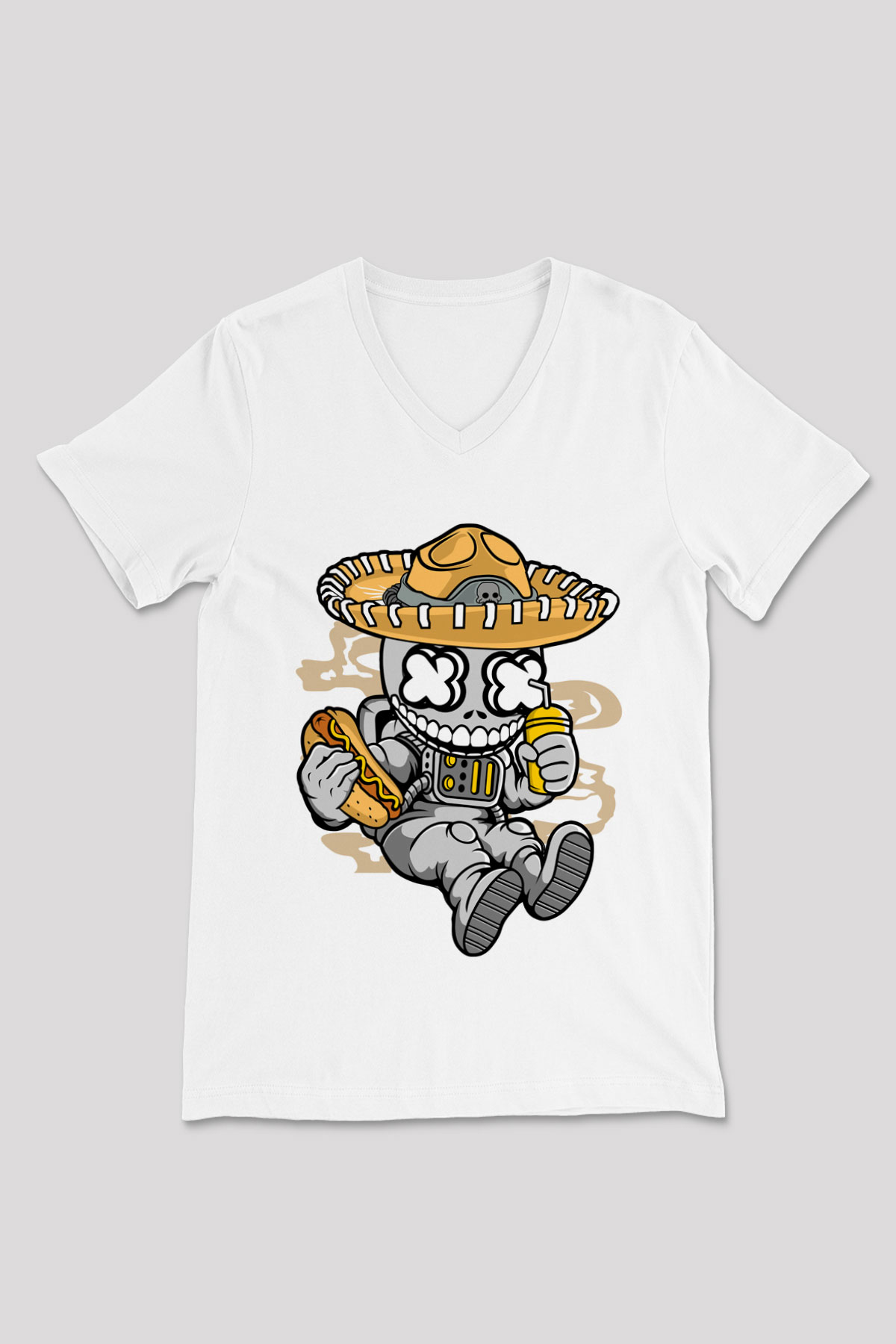 Astronaut Skull Of The Dead Baskılı Unisex Beyaz V Yaka Tişört