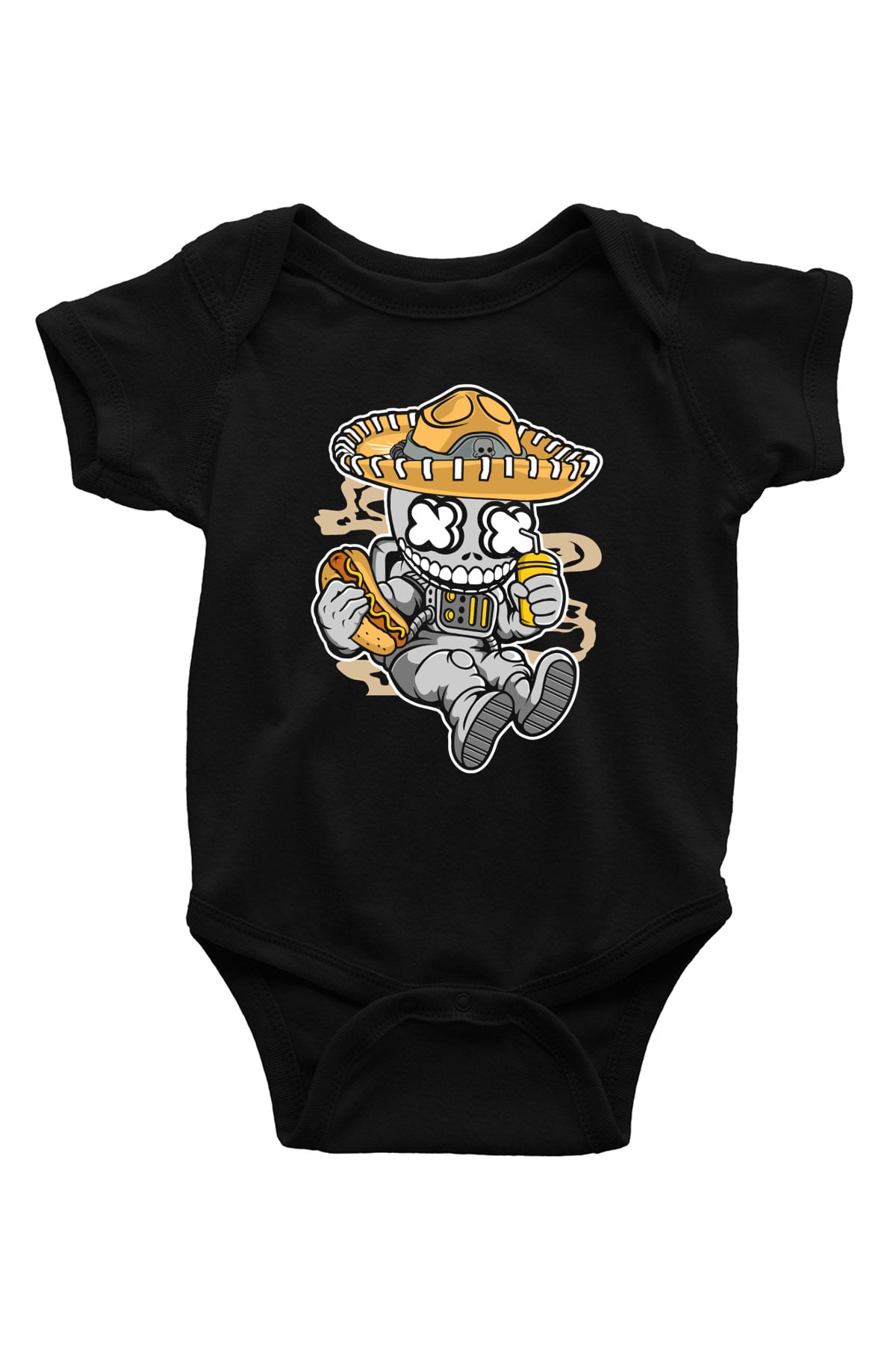 Astronaut Skull Of The Dead Baskılı Unisex Siyah Bebek Body - Zıbın
