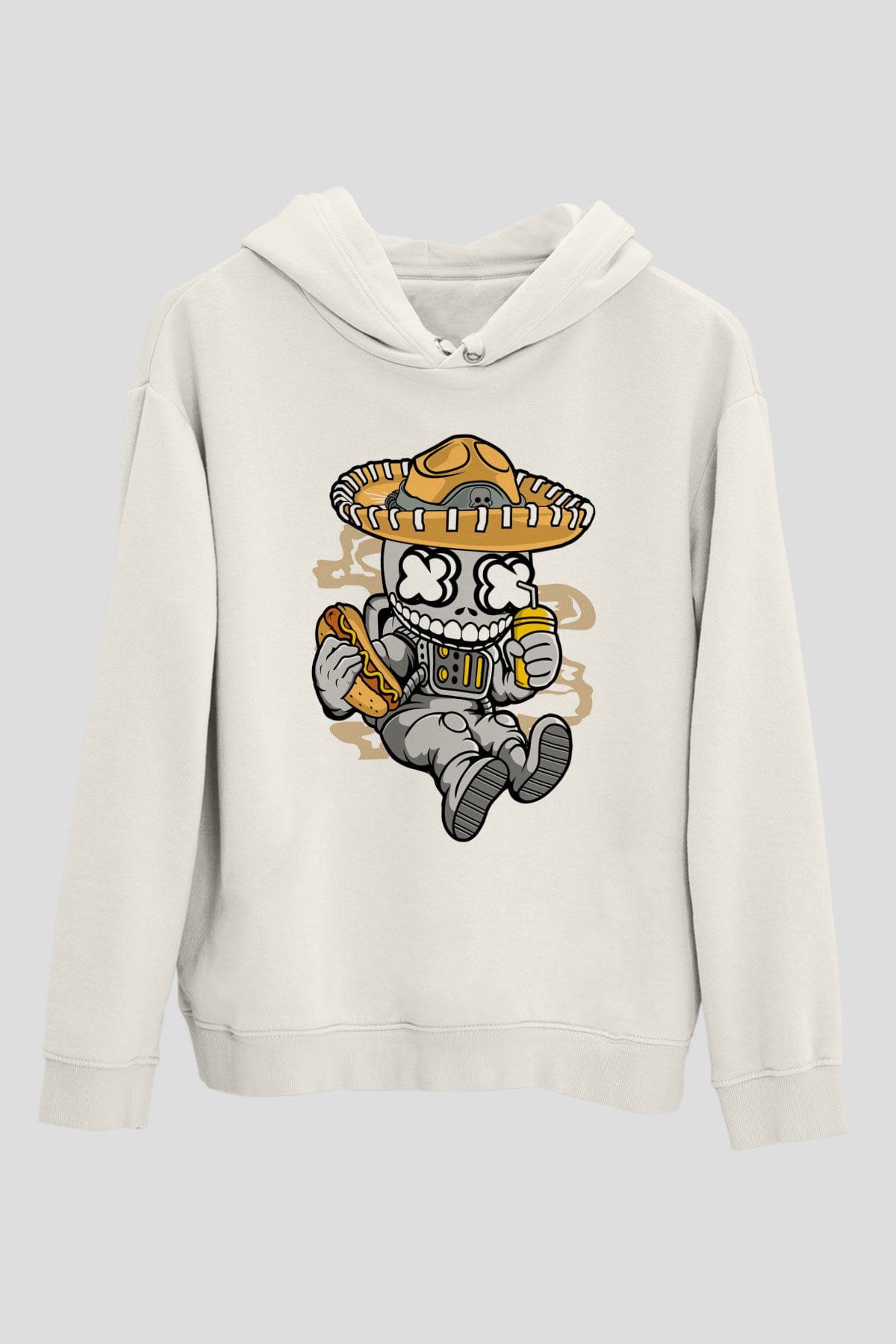 Astronaut Skull Of The Dead Baskılı Unisex Beyaz Hoodie
