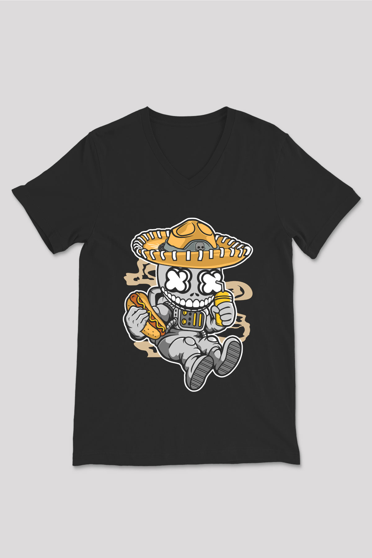 Astronaut Skull Of The Dead Baskılı Unisex Siyah V Yaka Tişört