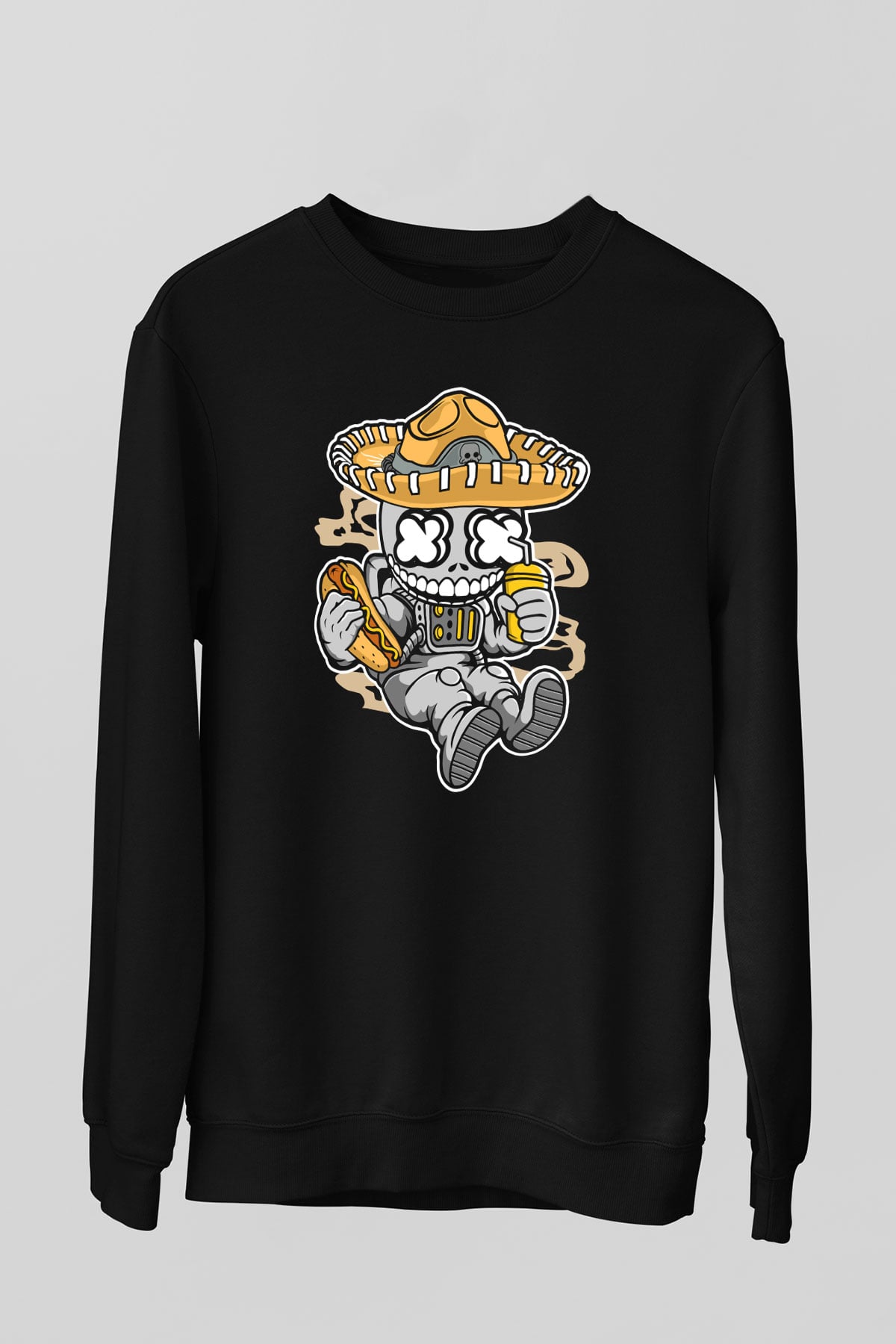 Astronaut Skull Of The Dead Baskılı Unisex Siyah Sweatshirt