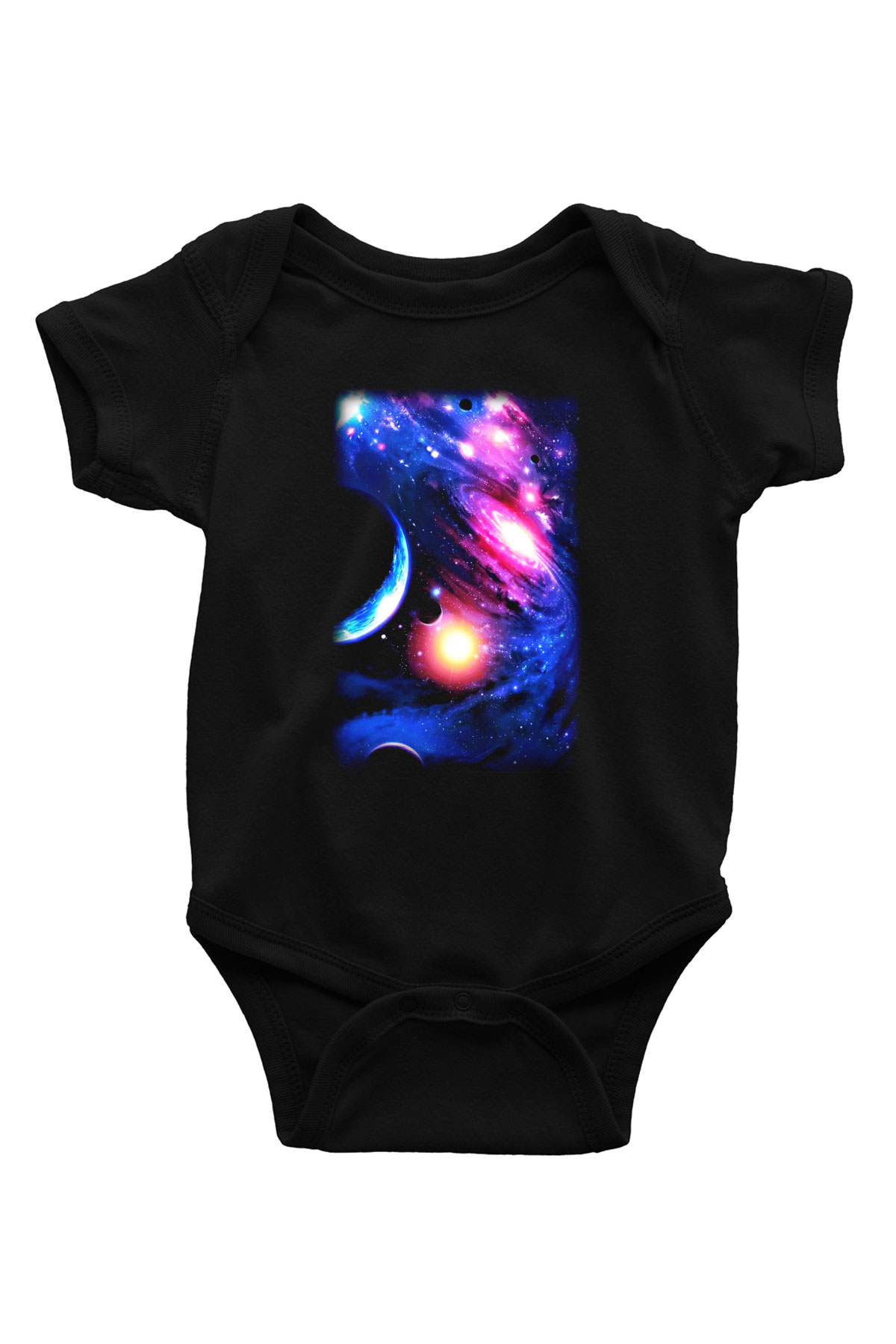 Astronom Baskılı Siyah Bebek Body - Zıbın
