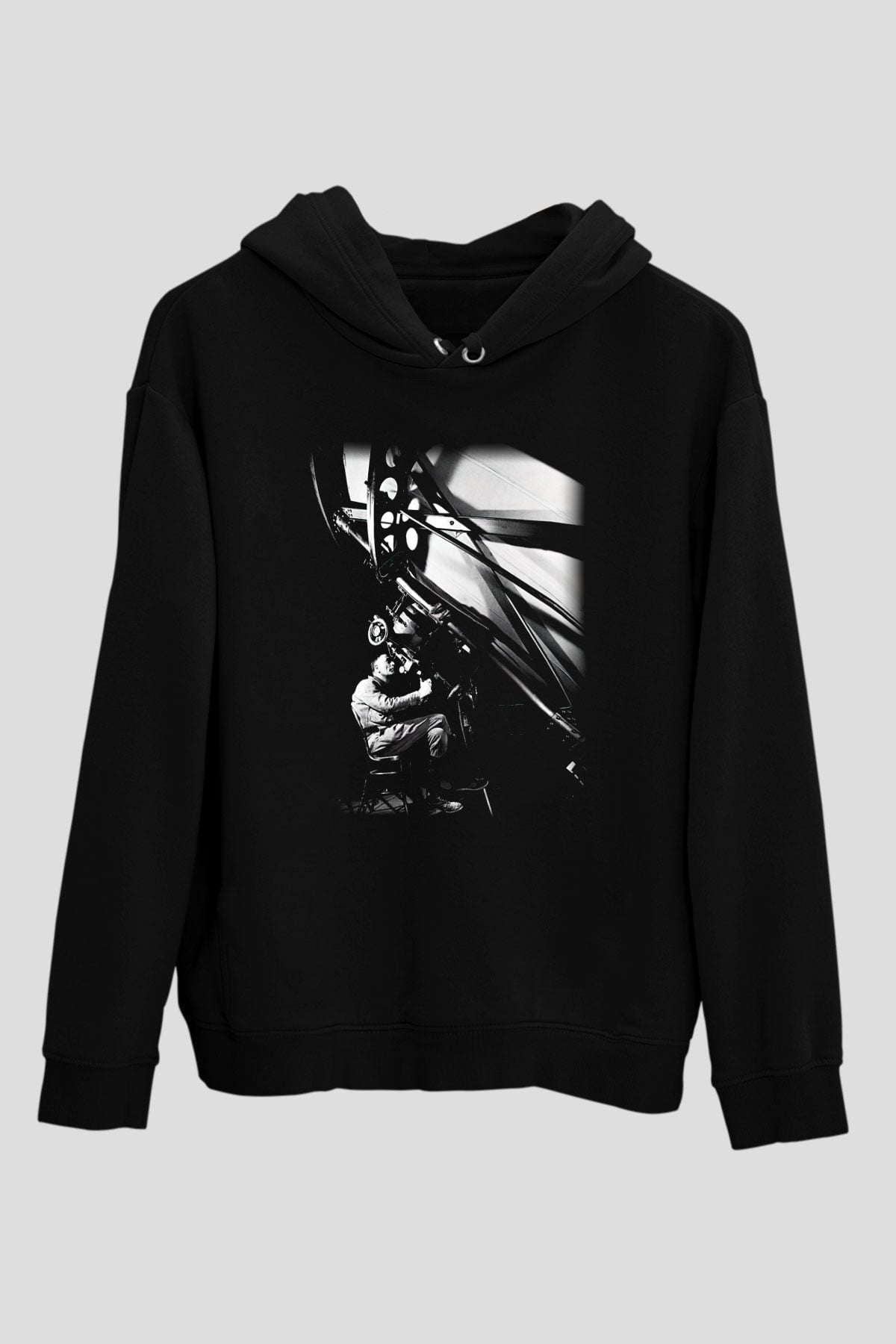 Astronom Siyah Unisex Kapşonlu Sweatshirt