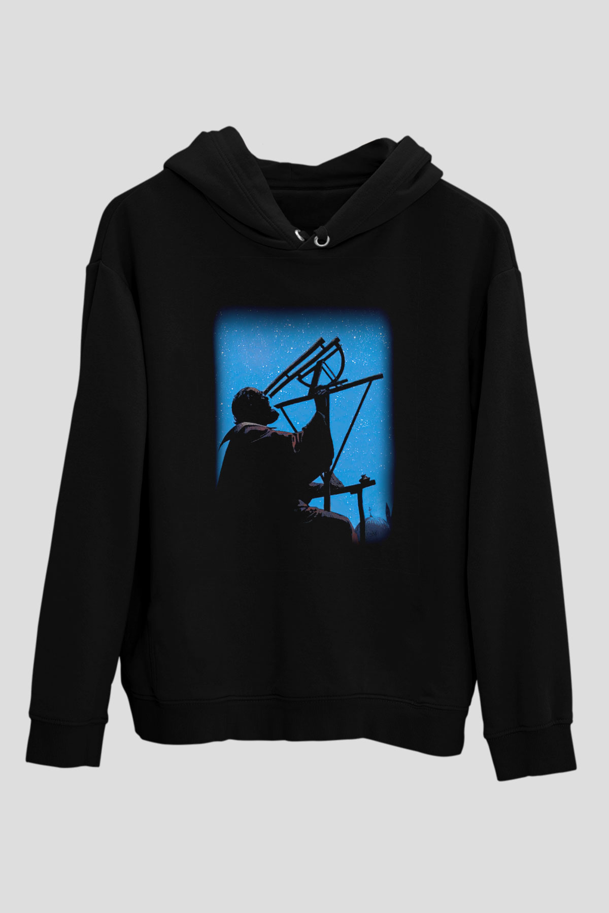 Astronom Siyah Unisex Kapşonlu Sweatshirt