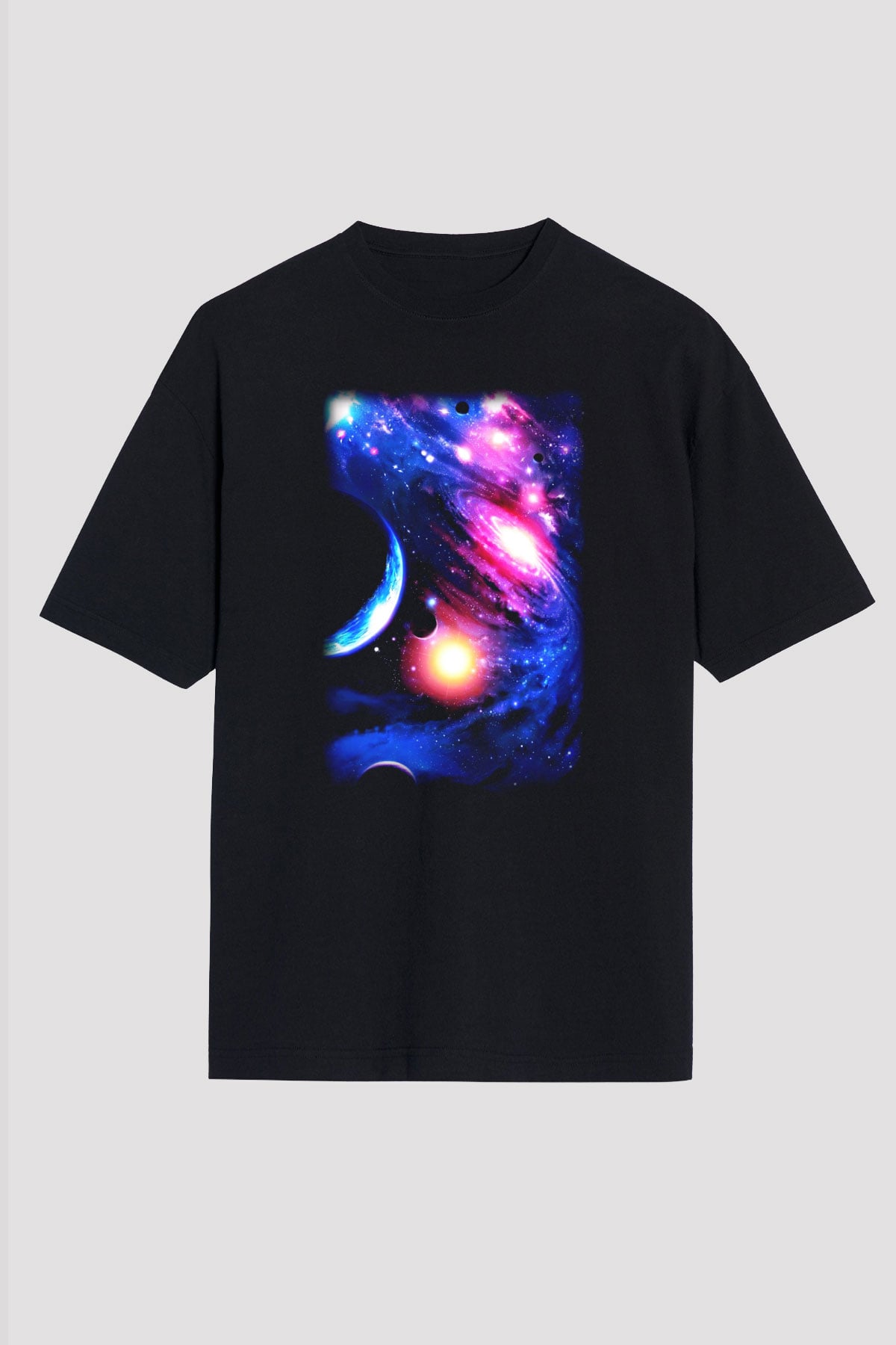 Astronom Siyah Unisex Oversize Tişört T-Shirt