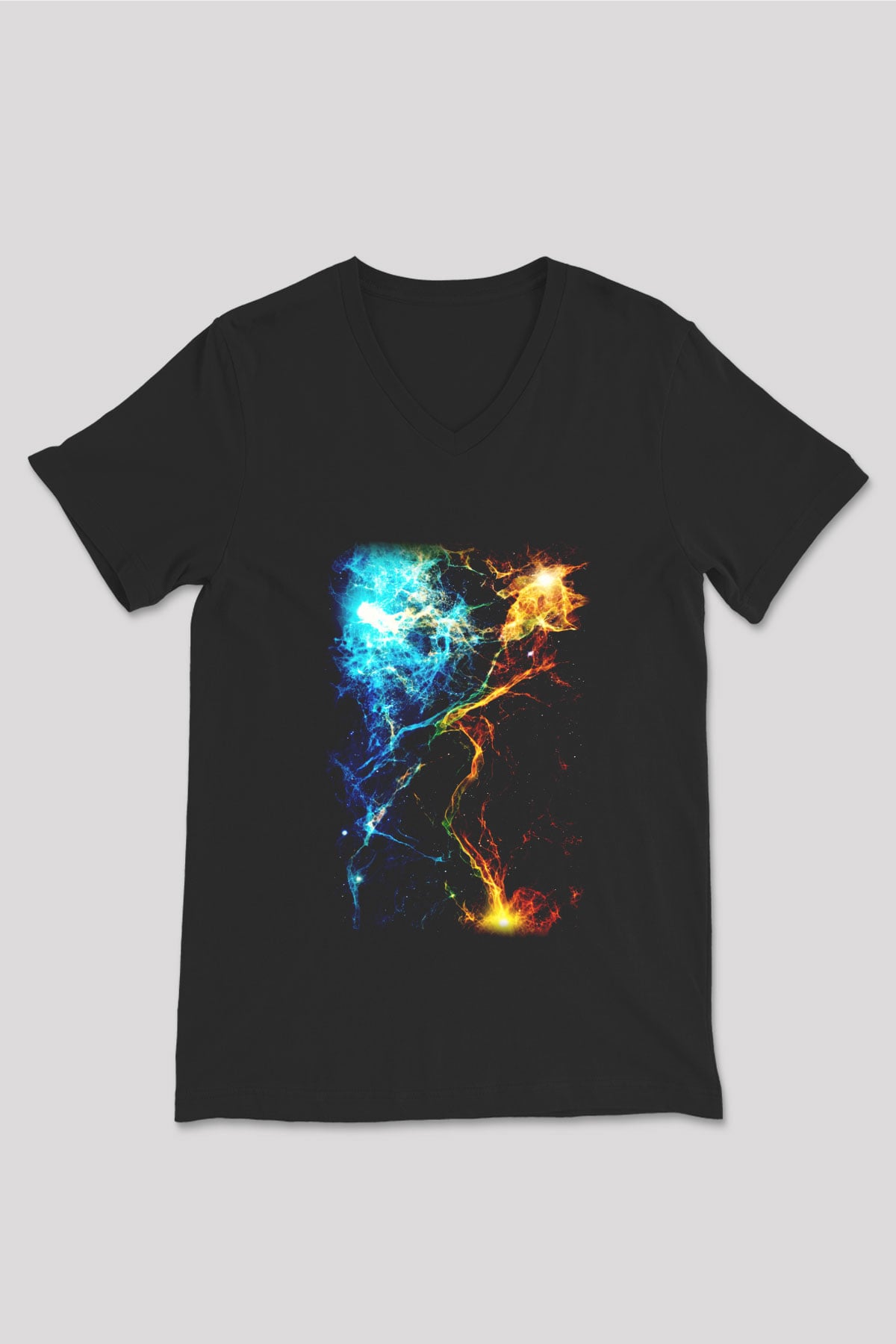 Astronom Siyah Unisex V Yaka Tişört T-Shirt