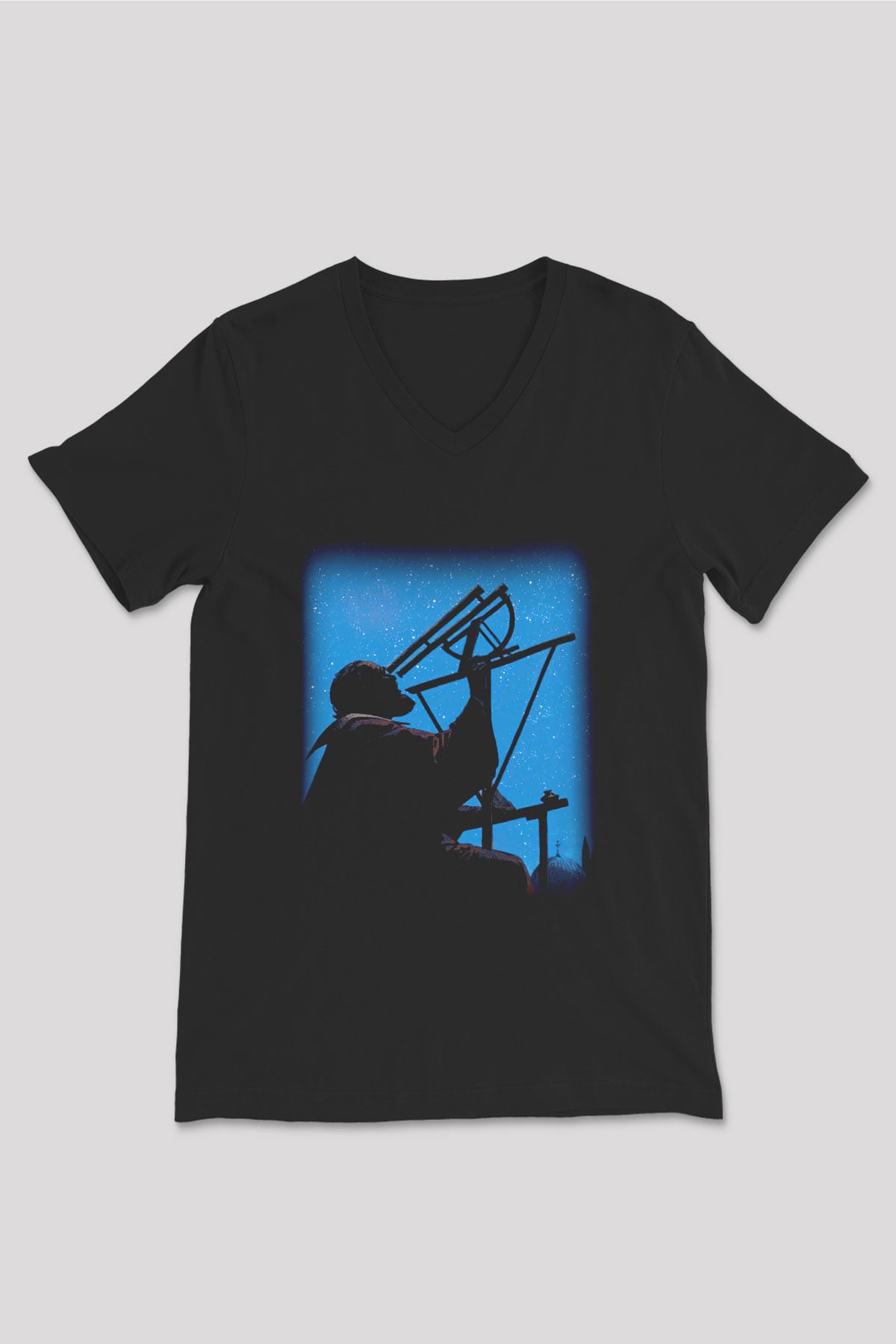 Astronom Siyah Unisex V Yaka Tişört T-Shirt