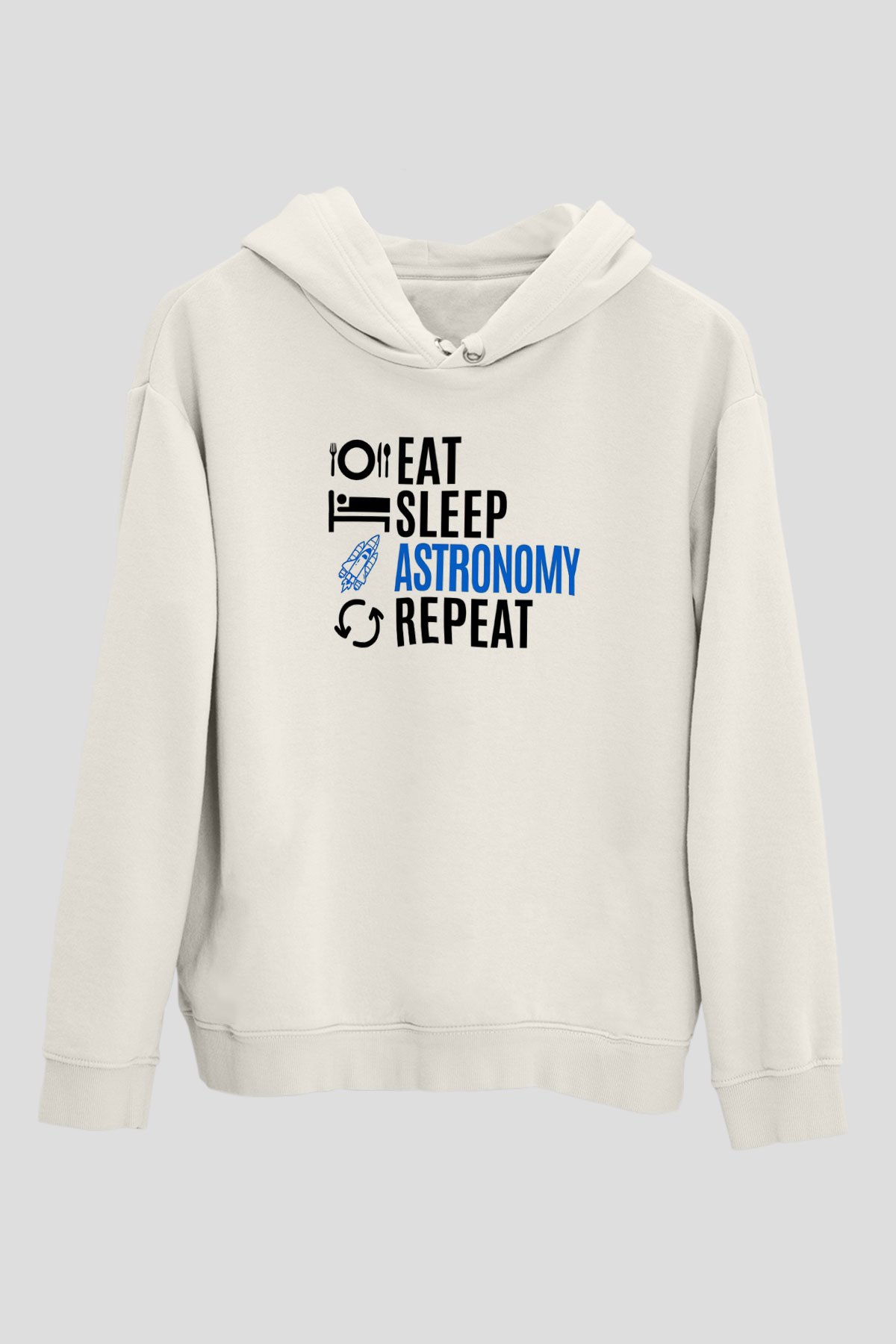 Astronomi Baskılı Unisex Ekru Hoodie