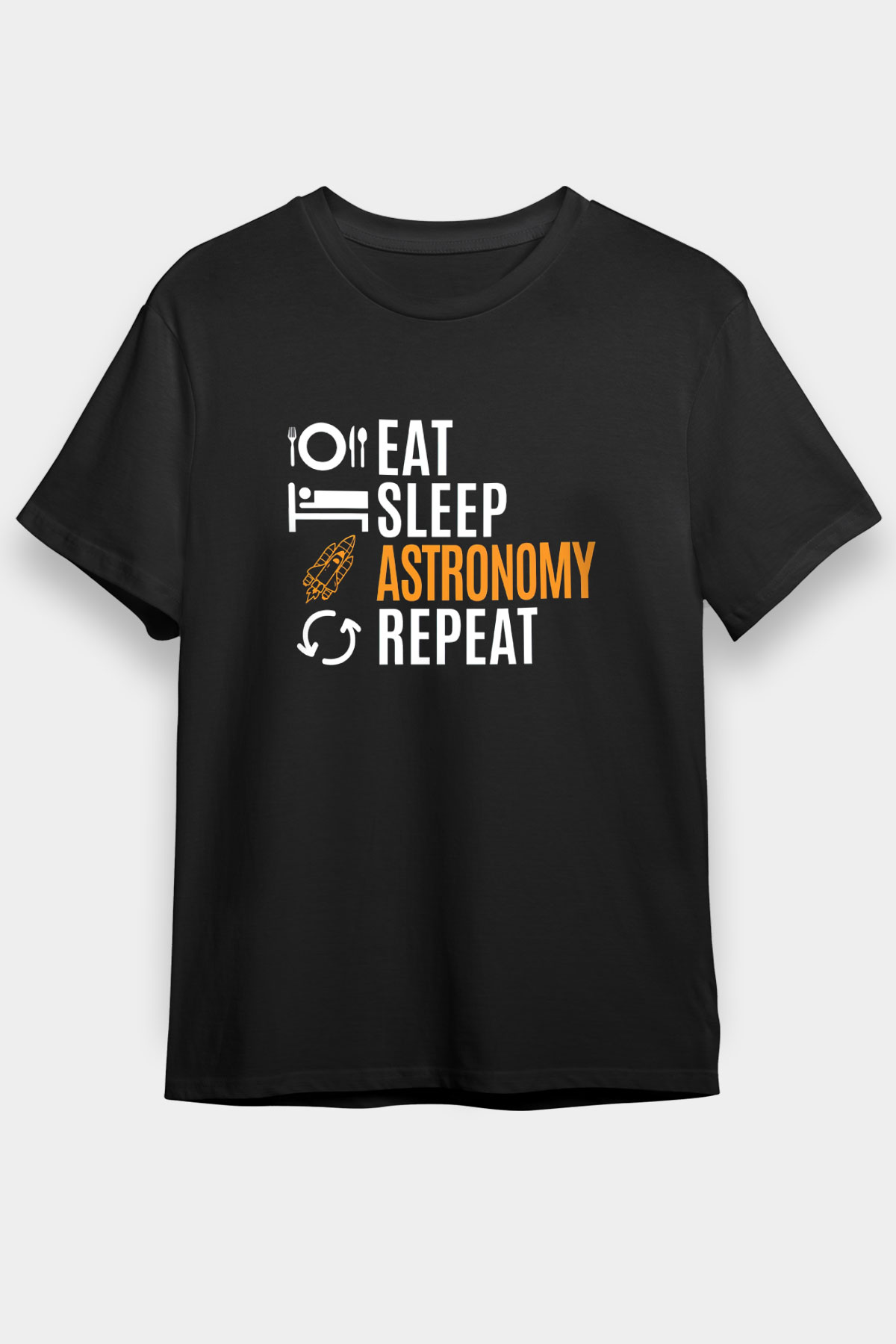Astronomi Baskılı Unisex Siyah Tişört - Tshirt