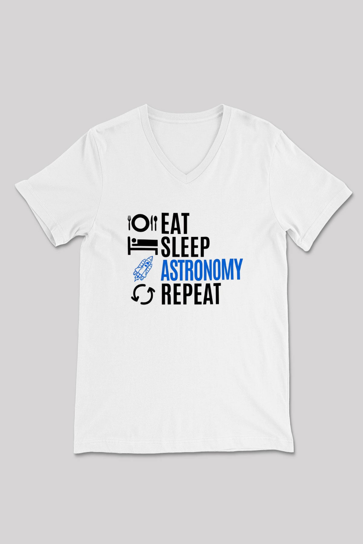 Astronomi Baskılı Unisex V Yaka Beyaz Tişört - Tshirt