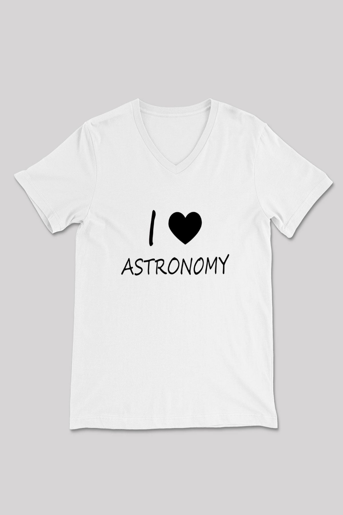 Astronomi Sevenler Baskılı Unisex V Yaka Beyaz Tişört - Tshirt