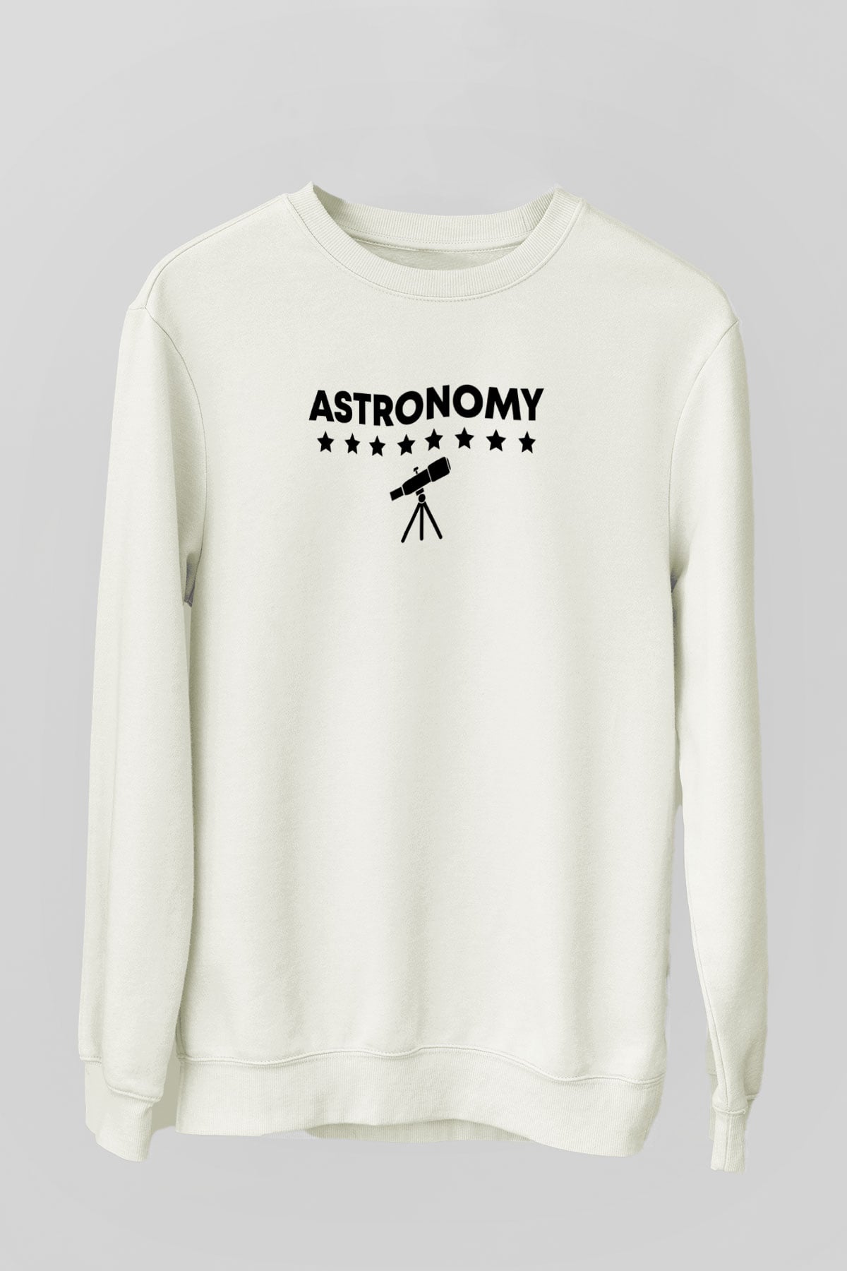 Astronomi Teleskop Baskılı Unisex Ekru Sweatshirt