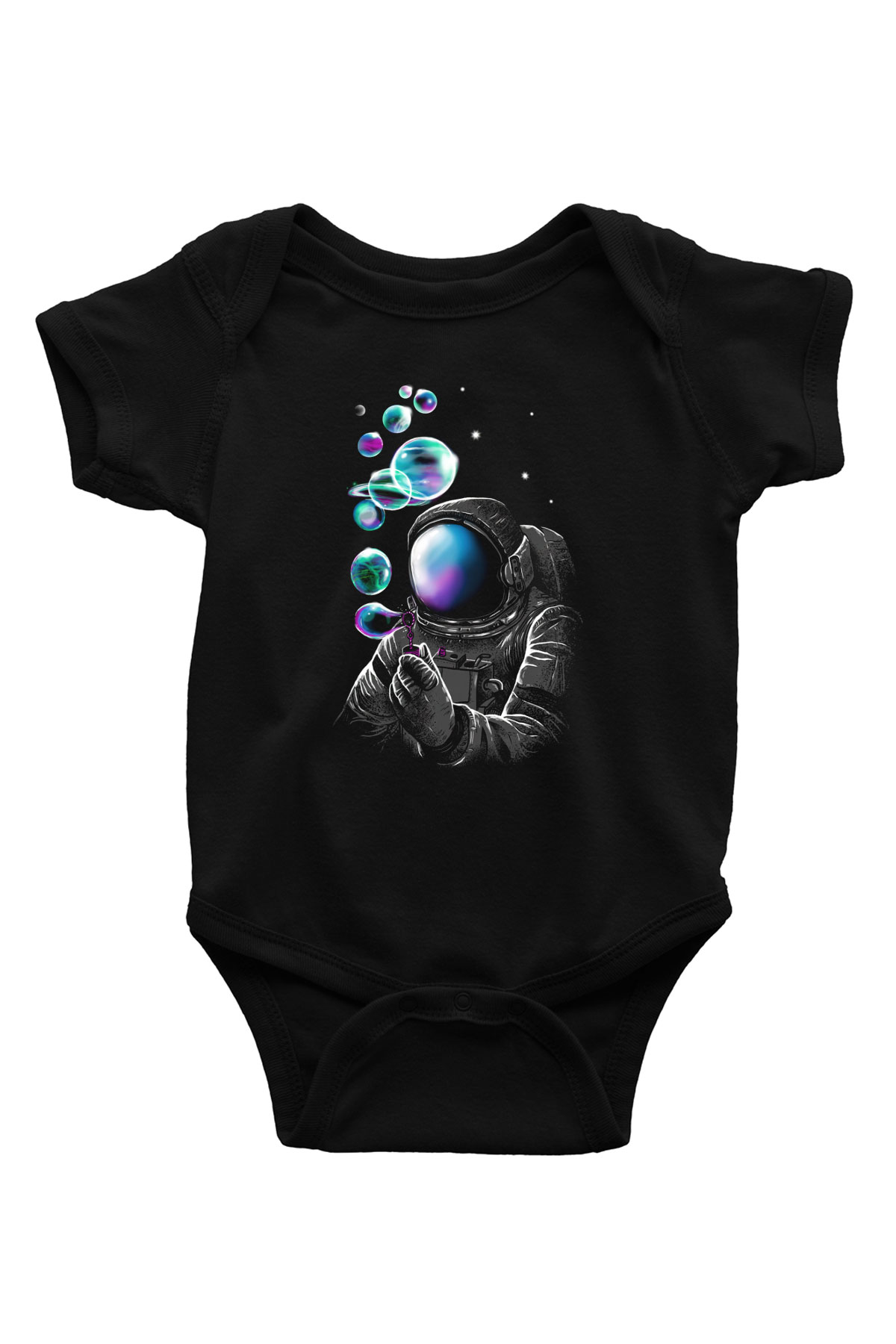 Astronot Baskılı Siyah Bebek Body - Zıbın