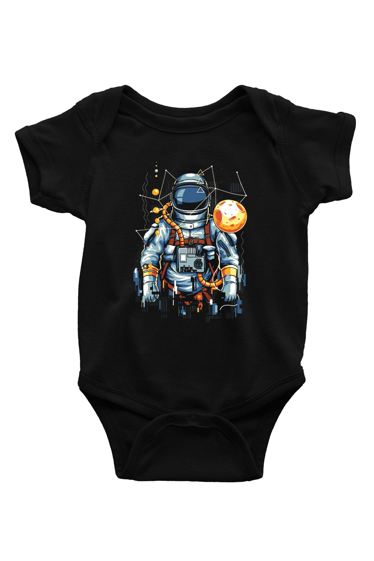 Astronot Baskılı Siyah Bebek Body - Zıbın