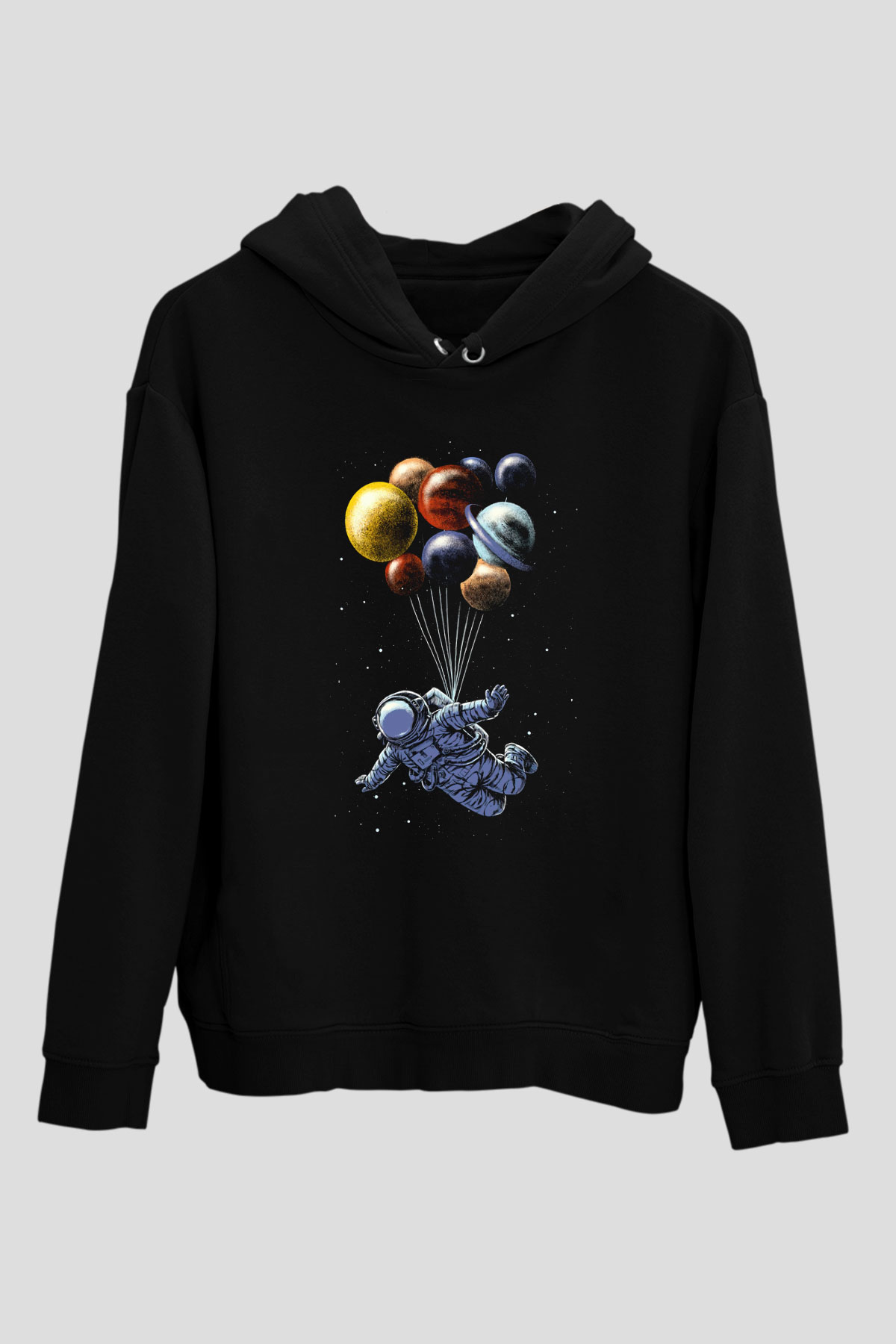 Astronot Siyah Unisex Kapşonlu Sweatshirt