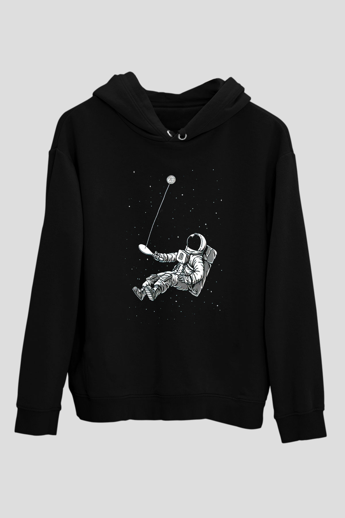 Astronot Siyah Unisex Kapşonlu Sweatshirt