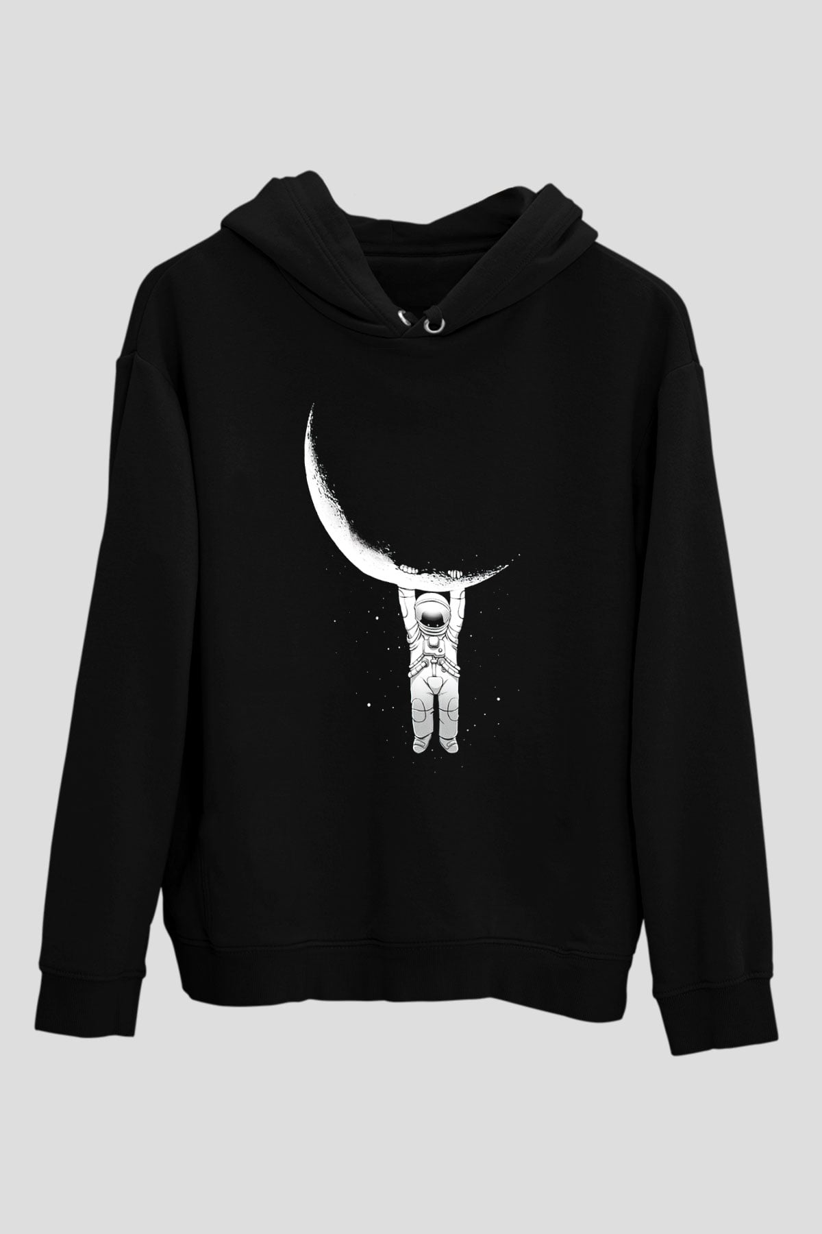 Astronot Siyah Unisex Kapşonlu Sweatshirt