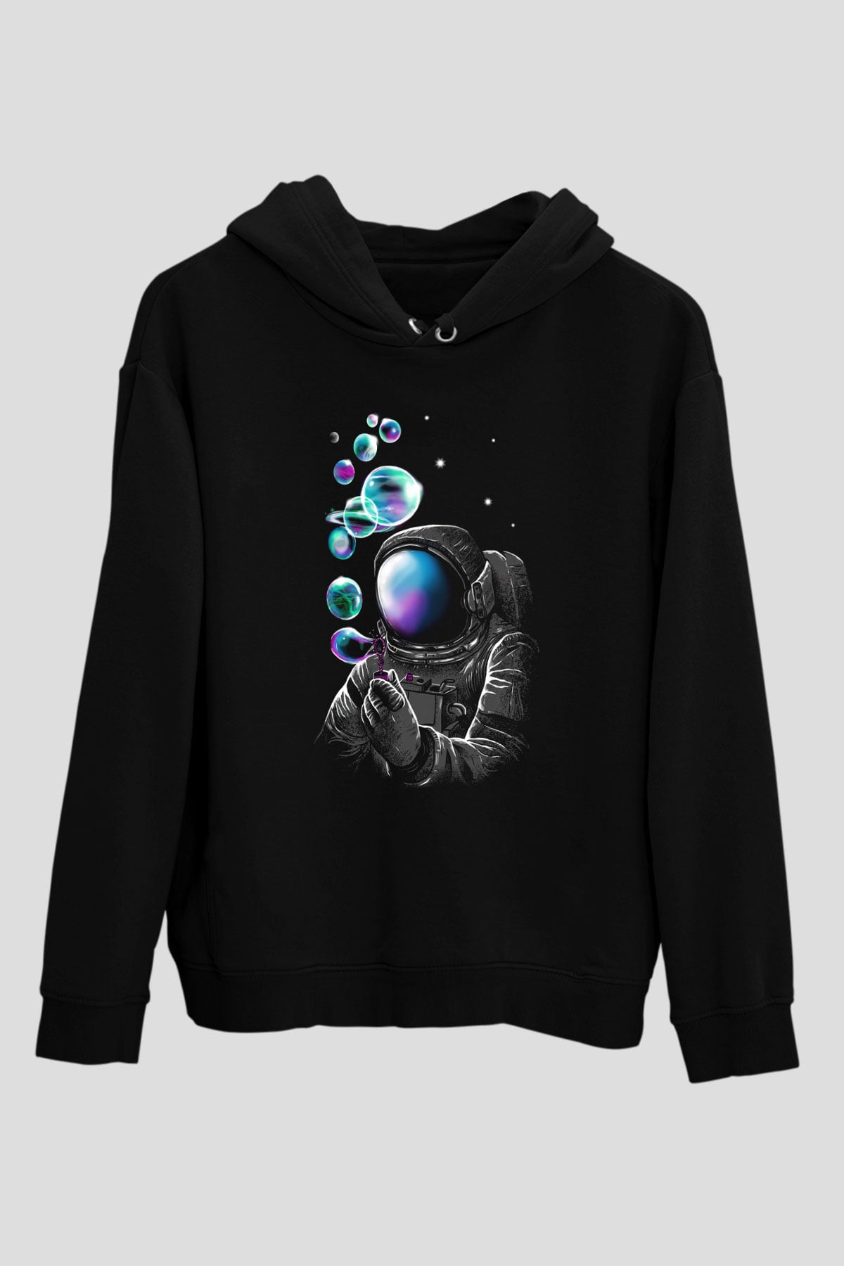 Astronot Siyah Unisex Kapşonlu Sweatshirt