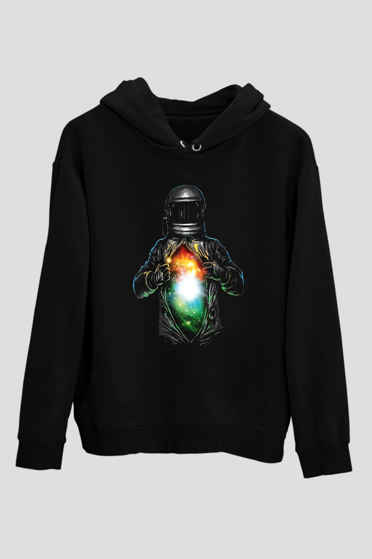 Astronot Siyah Unisex Kapşonlu Sweatshirt