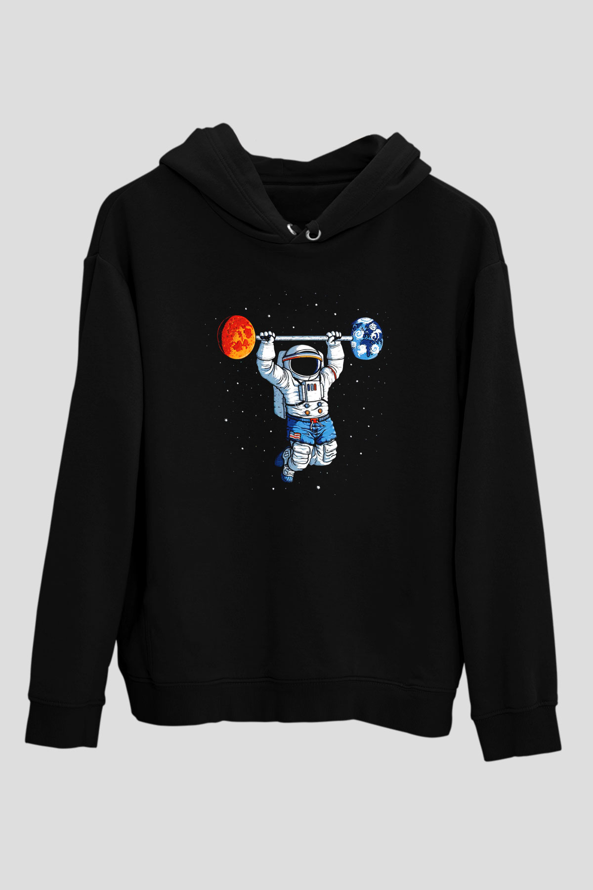 Astronot Siyah Unisex Kapşonlu Sweatshirt