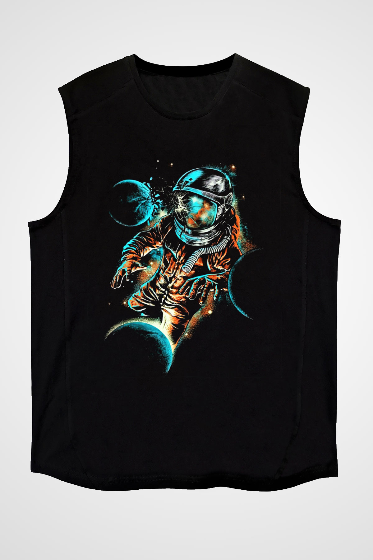 Astronot Siyah Unisex Kolsuz Tişört
