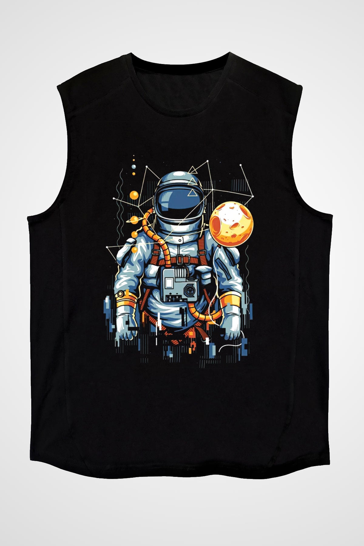 Astronot Siyah Unisex Kolsuz Tişört