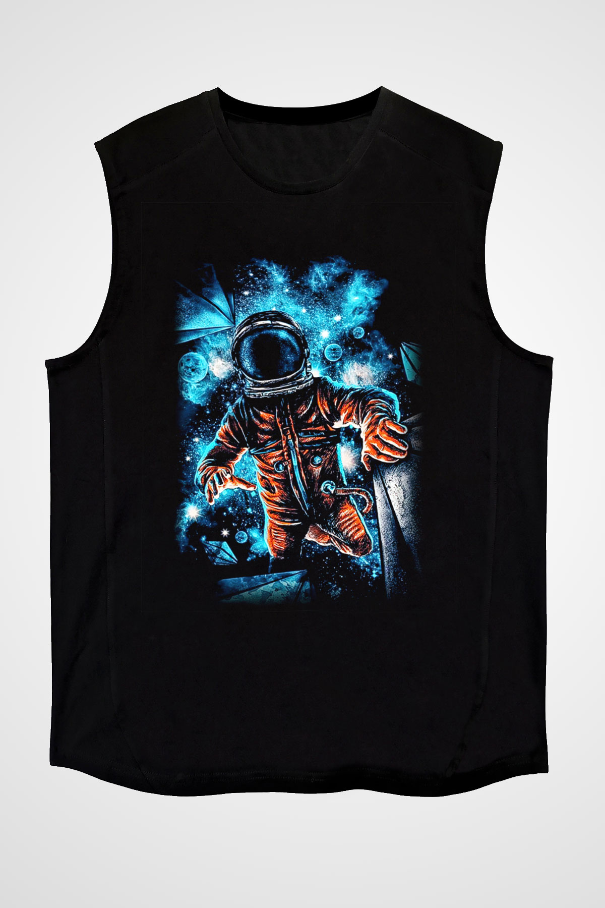 Astronot Siyah Unisex Kolsuz Tişört