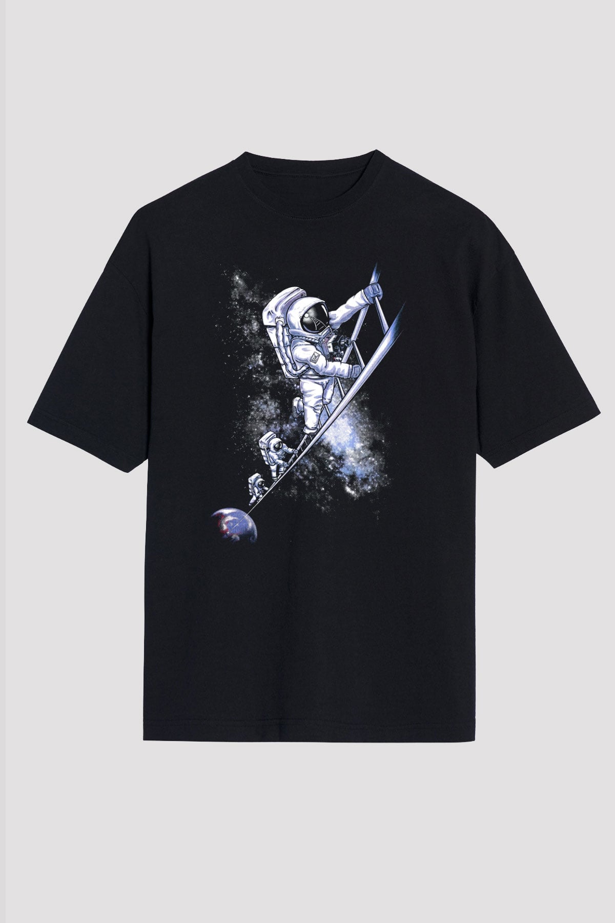 Astronot Siyah Unisex Oversize Tişört T-Shirt