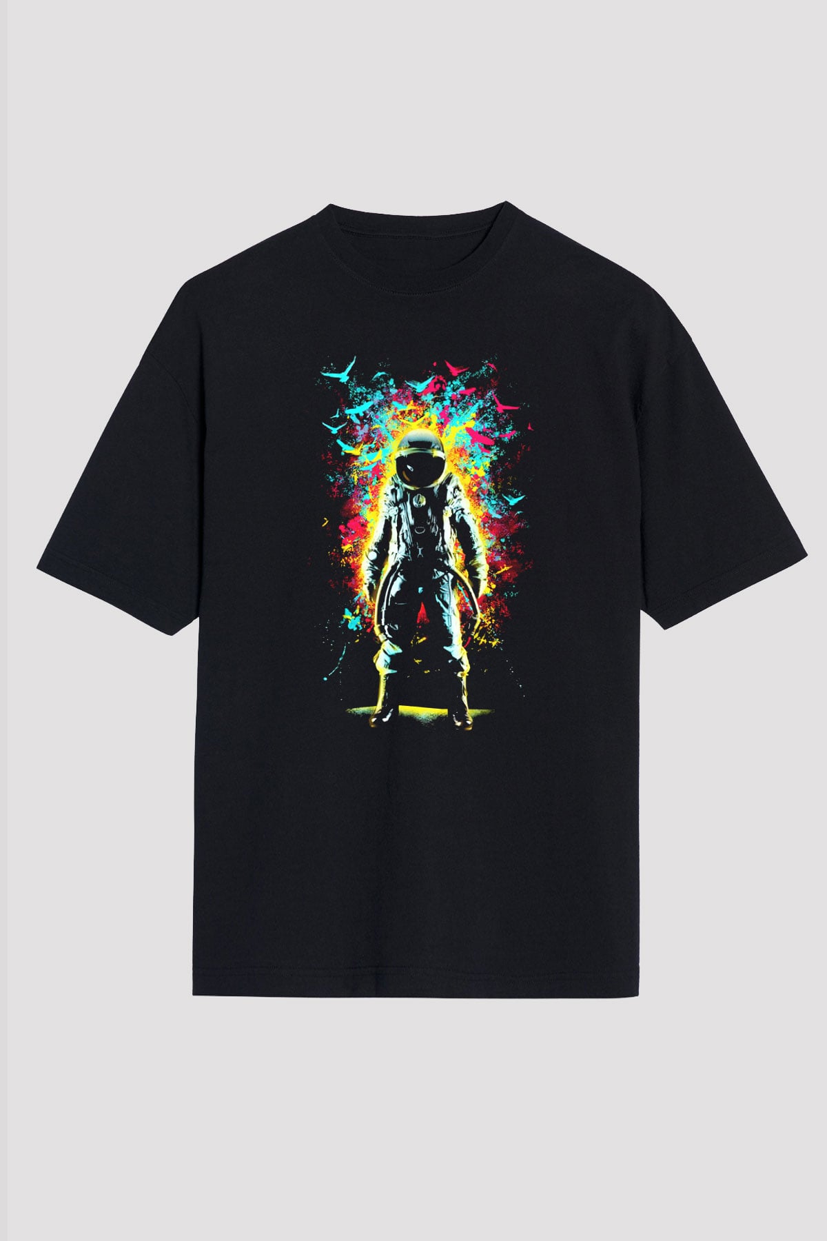 Astronot Siyah Unisex Oversize Tişört T-Shirt
