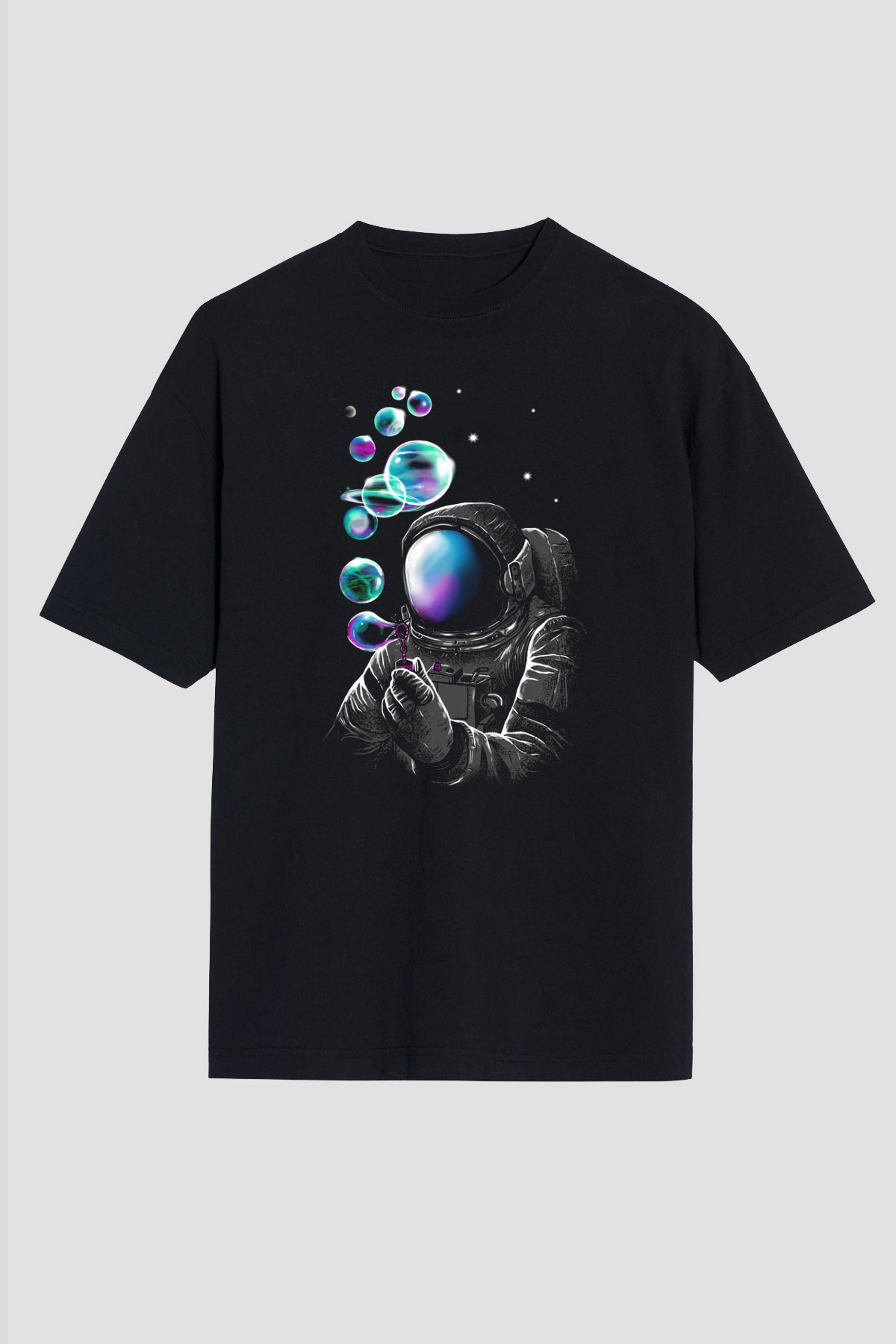 Astronot Siyah Unisex Oversize Tişört T-Shirt