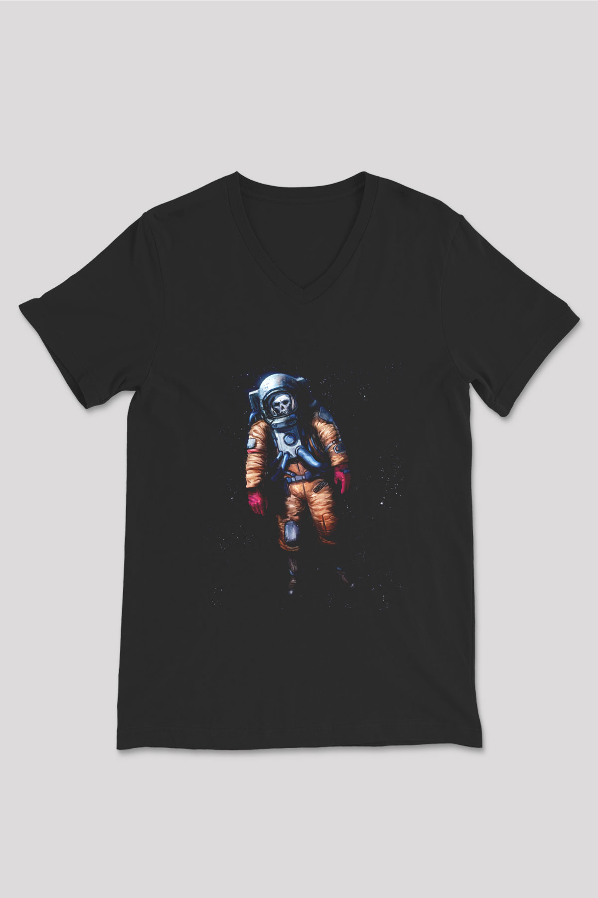 Astronot Siyah Unisex V Yaka Tişört T-Shirt