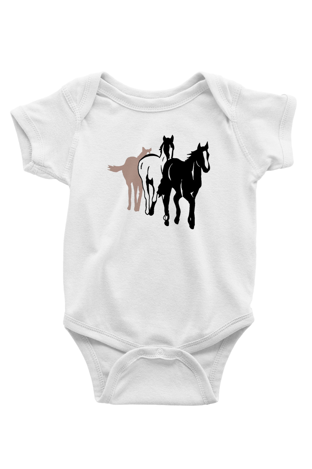 At Baskılı Beyaz Unisex Bebek Body - Zıbın