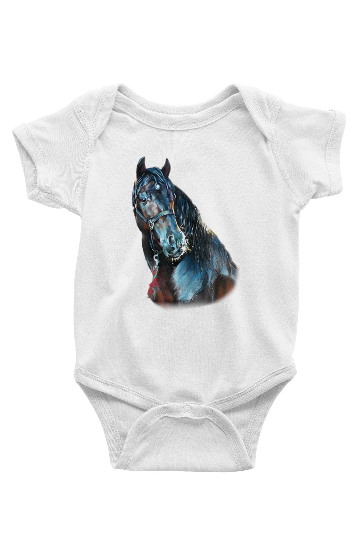 At Baskılı Beyaz Unisex Bebek Body - Zıbın