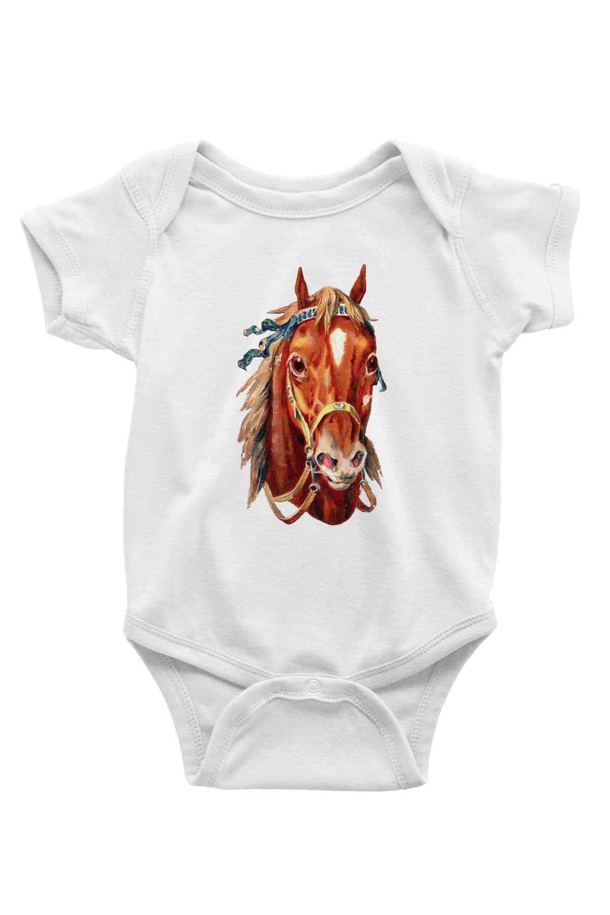 At Baskılı Beyaz Unisex Bebek Body - Zıbın
