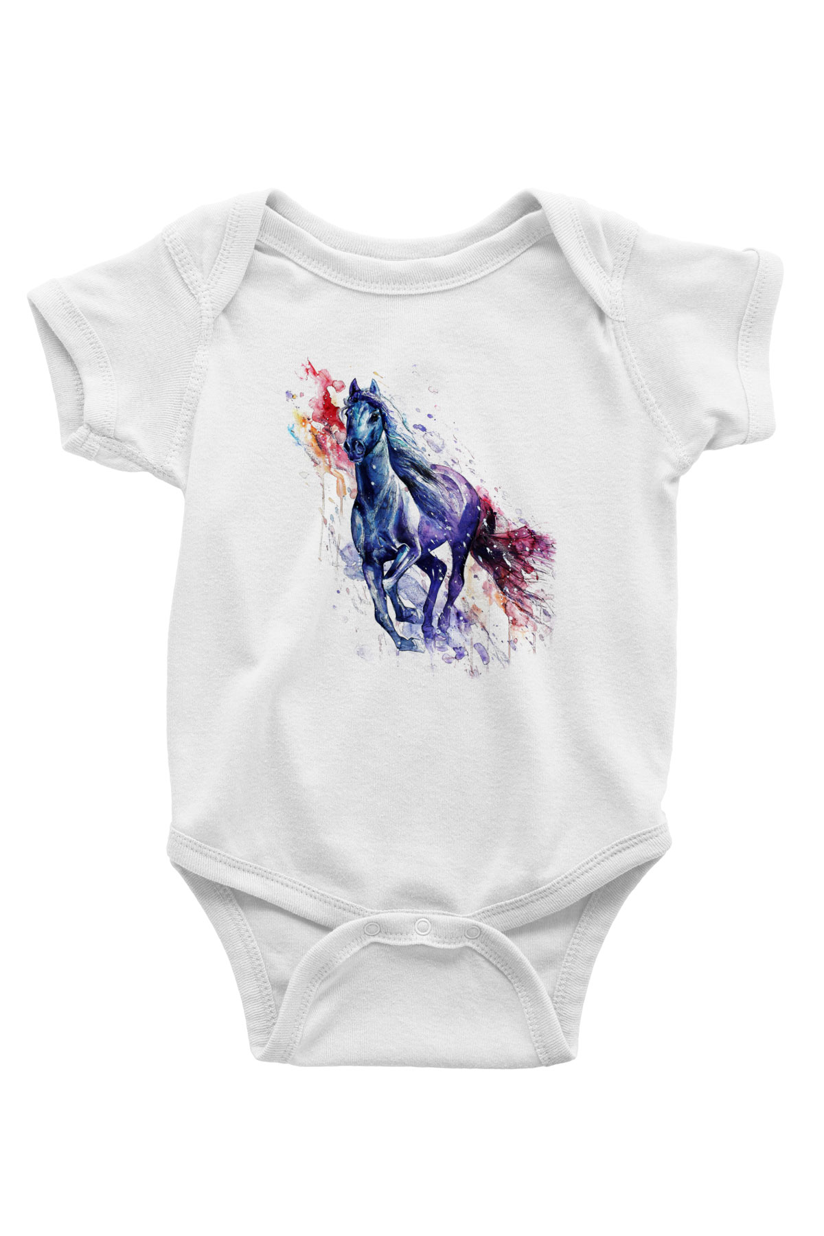 At Baskılı Beyaz Unisex Bebek Body - Zıbın