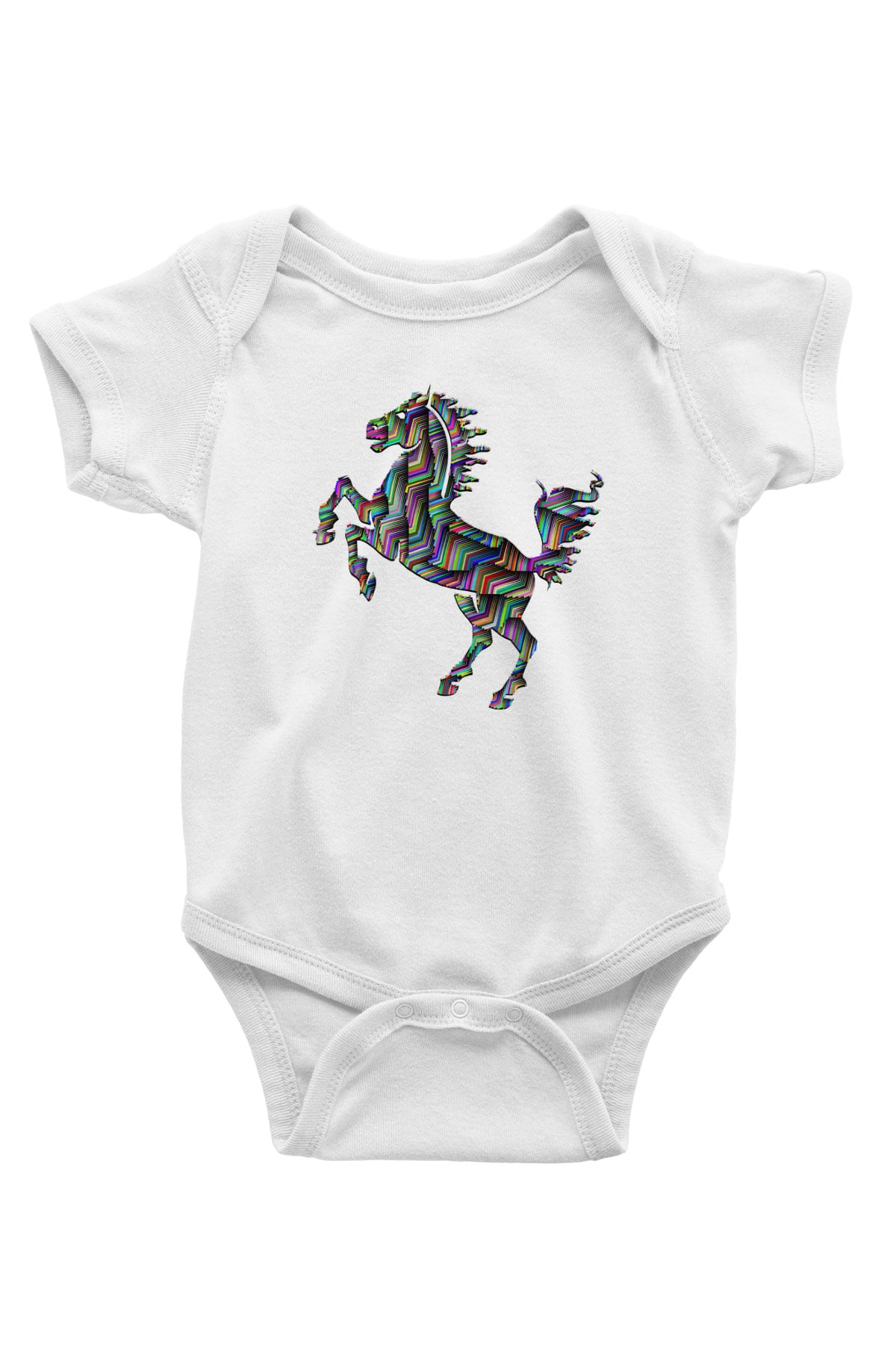 At Baskılı Beyaz Unisex Bebek Body - Zıbın