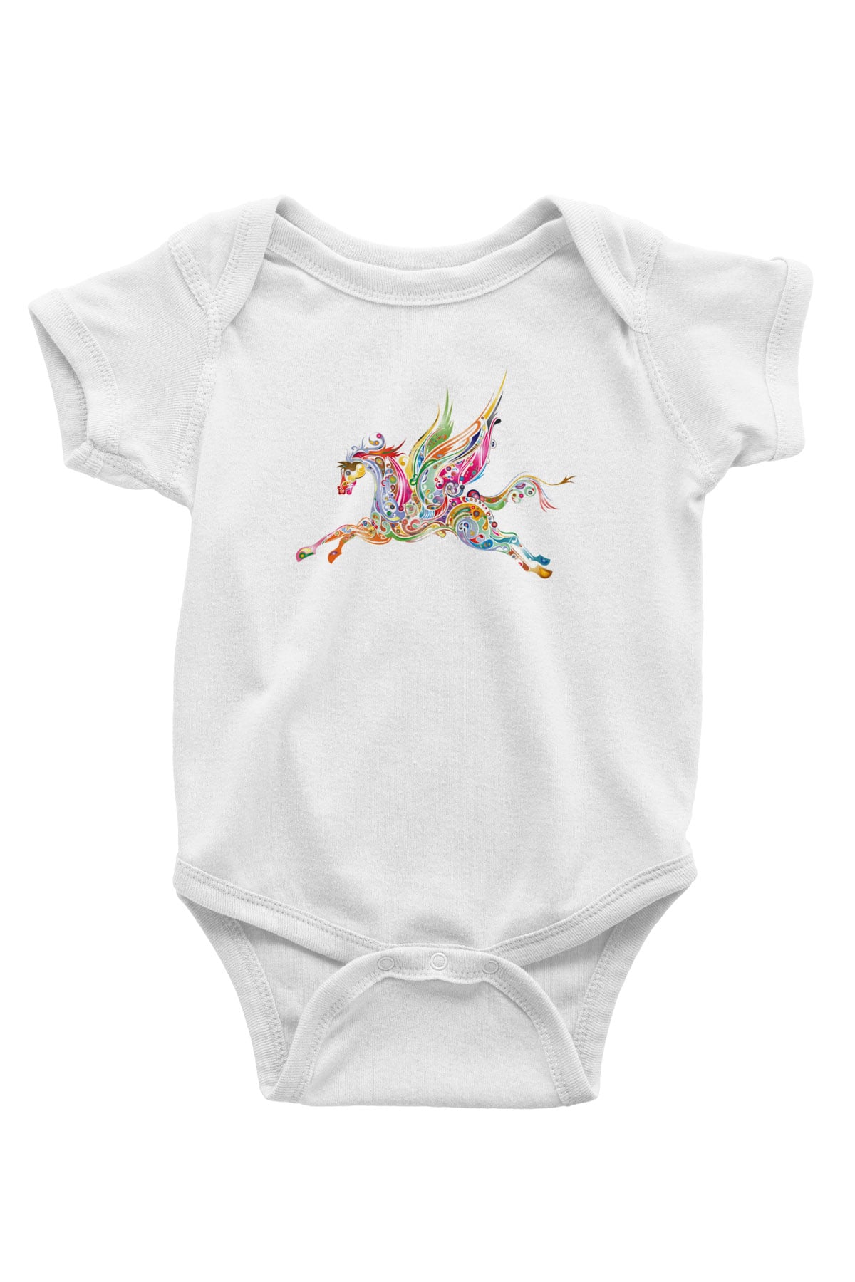 At Baskılı Beyaz Unisex Bebek Body - Zıbın