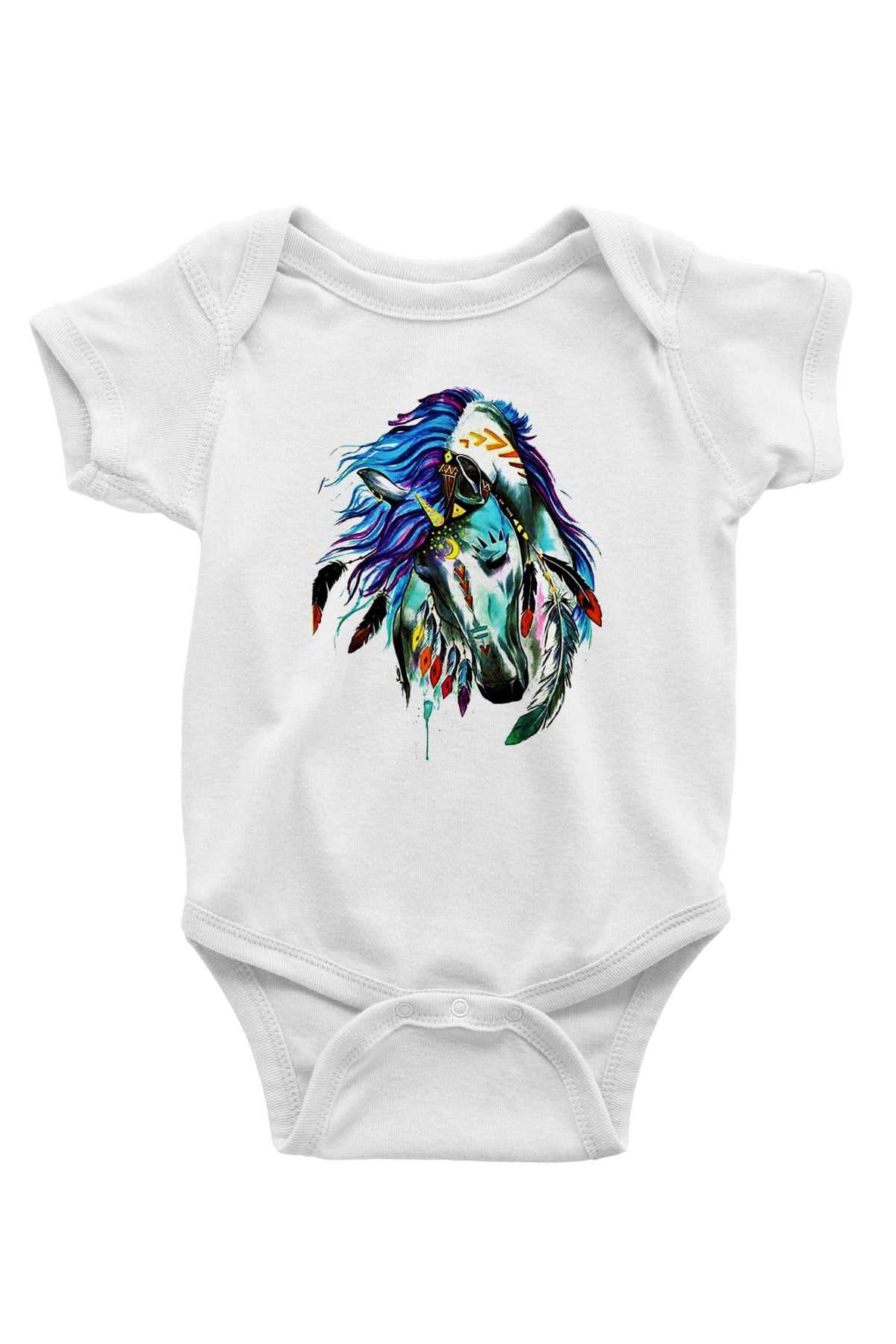 At Baskılı Beyaz Unisex Bebek Body - Zıbın