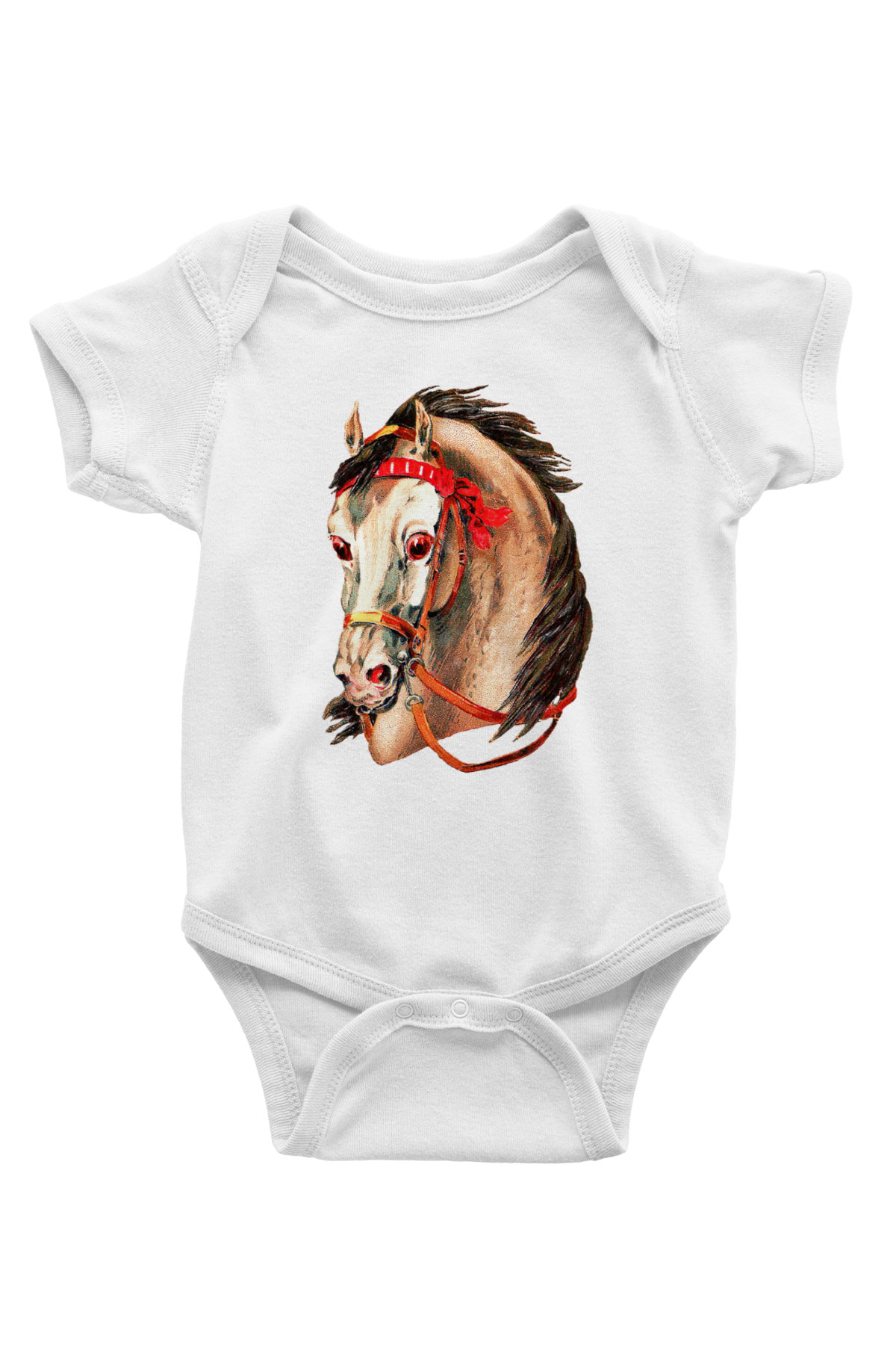 At Baskılı Beyaz Unisex Bebek Body - Zıbın