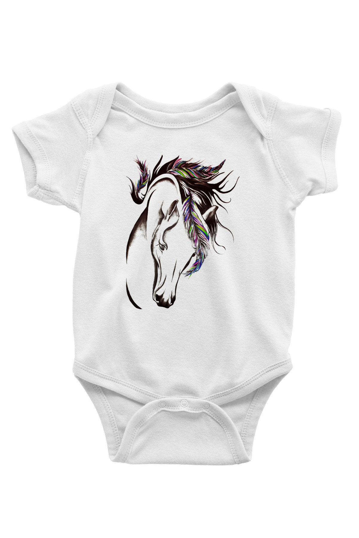 At Baskılı Beyaz Unisex Bebek Body - Zıbın