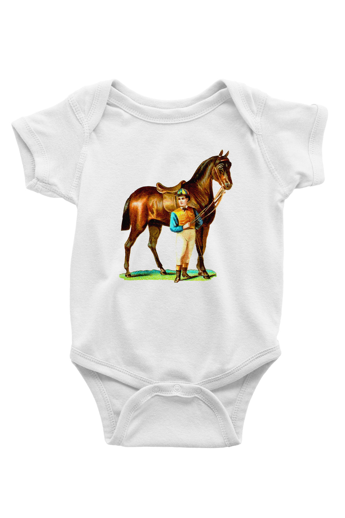 At Baskılı Beyaz Unisex Bebek Body - Zıbın