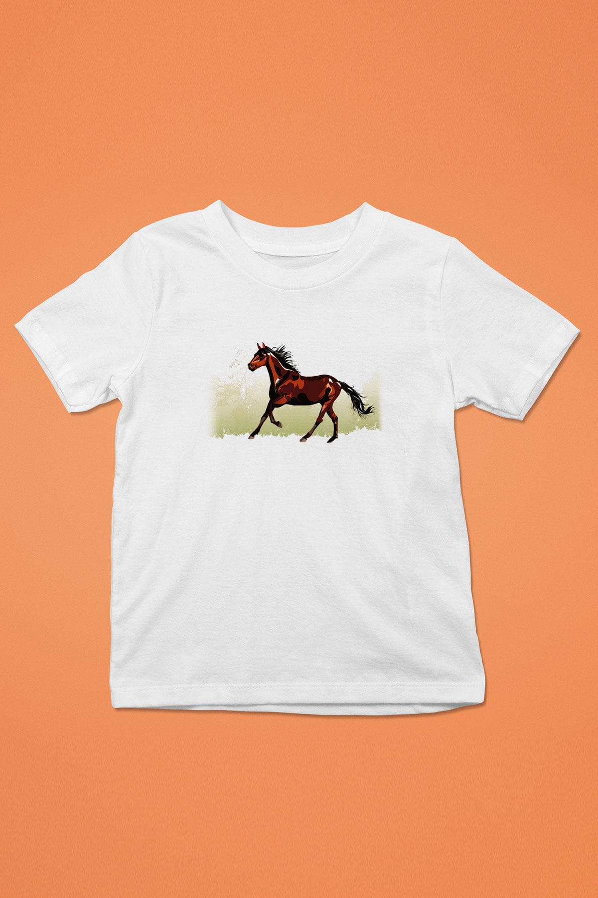 At Baskılı Beyaz Unisex Çocuk Tişört