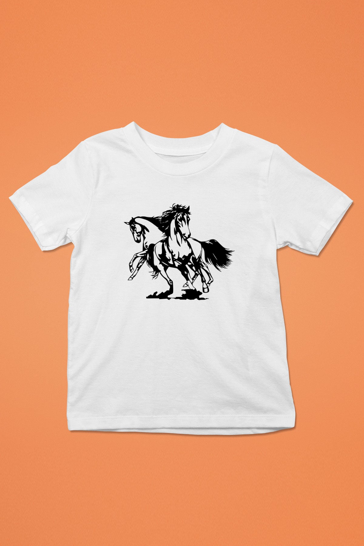 At Baskılı Beyaz Unisex Çocuk Tişört