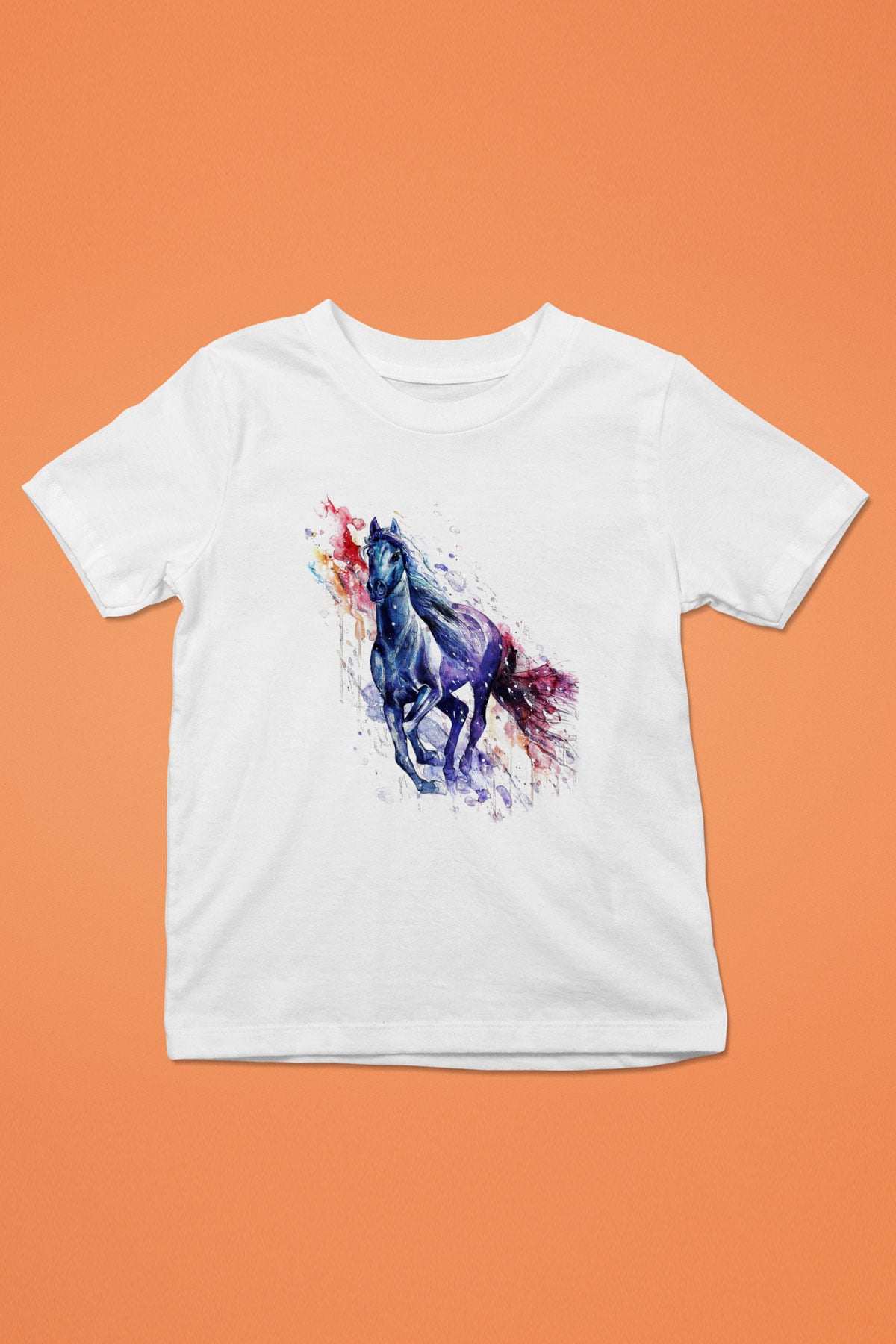 At Baskılı Beyaz Unisex Çocuk Tişört