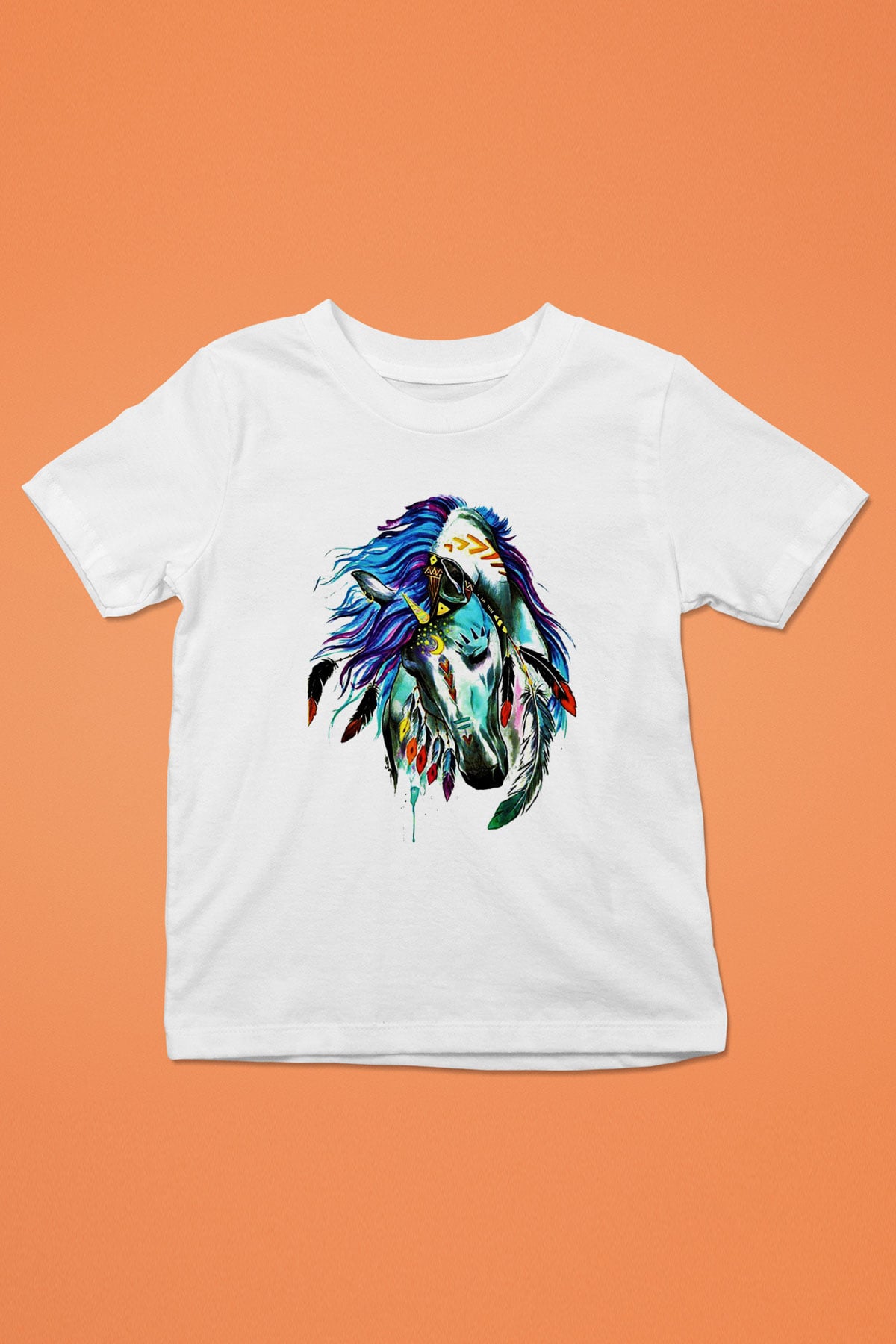 At Baskılı Beyaz Unisex Çocuk Tişört