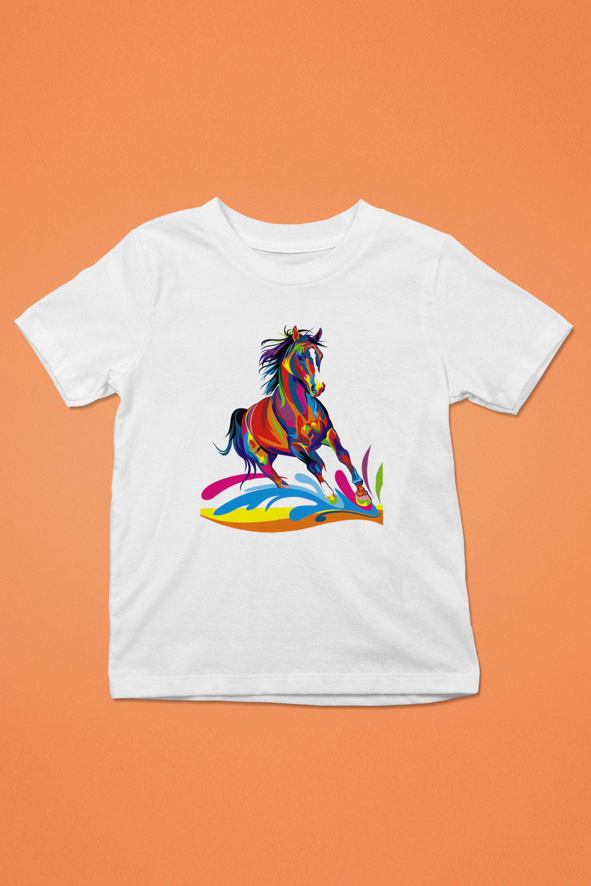 At Baskılı Beyaz Unisex Çocuk Tişört
