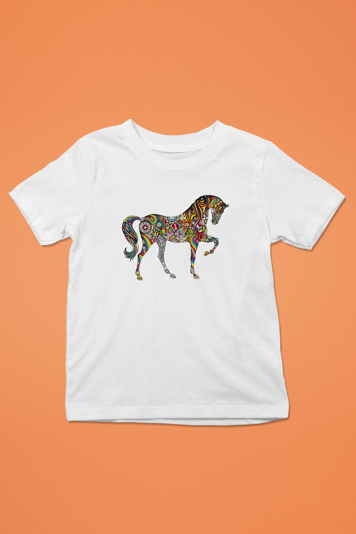 At Baskılı Beyaz Unisex Çocuk Tişört