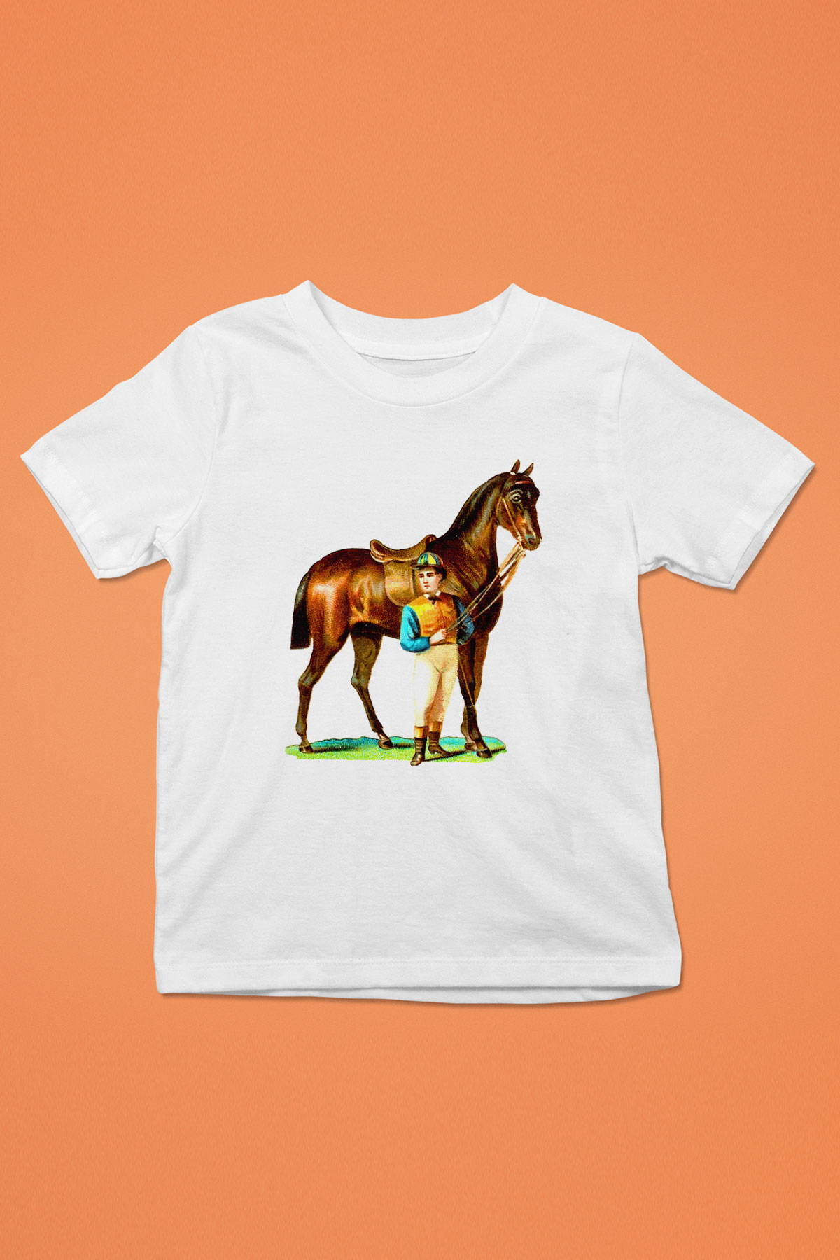 At Baskılı Beyaz Unisex Çocuk Tişört