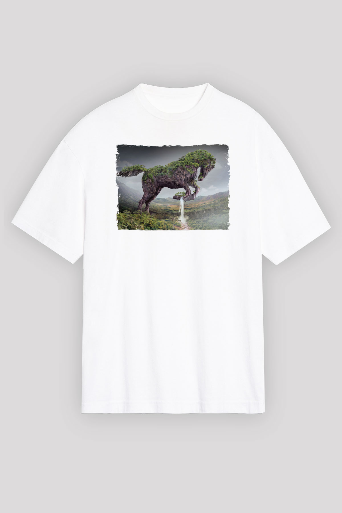 At Baskılı Unisex Beyaz Tişört