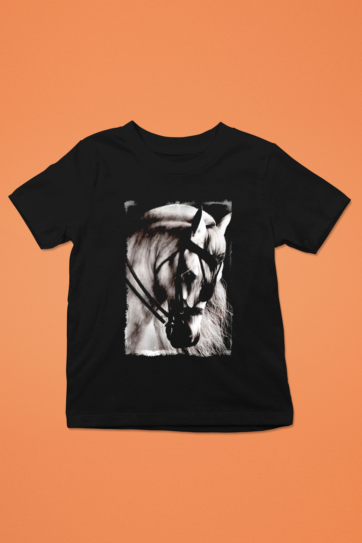 At Baskılı Unisex Siyah  Çocuk Tişört